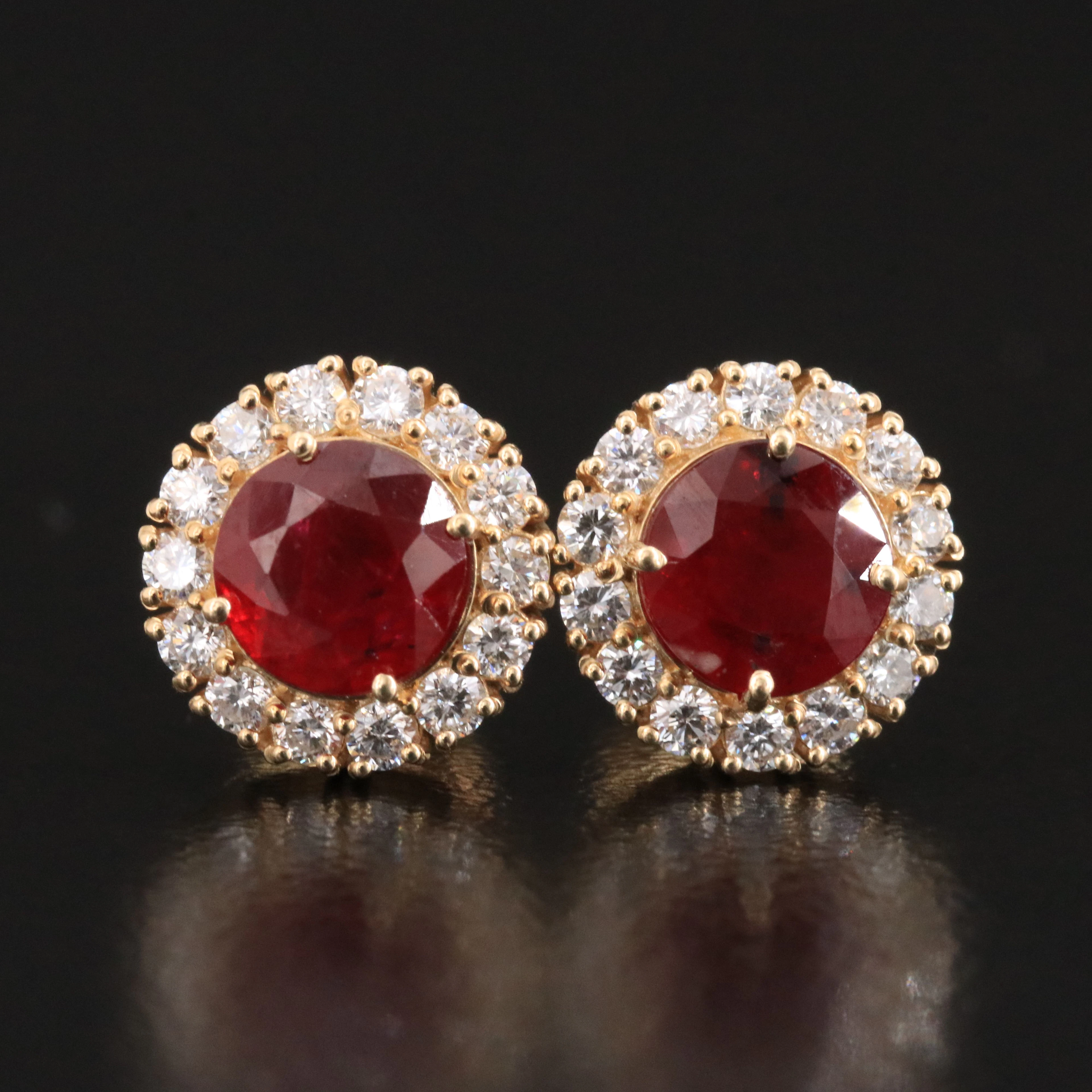 14K 2.12 CTW Mozambique Ruby and Diamond Halo Earrings with GIA Report