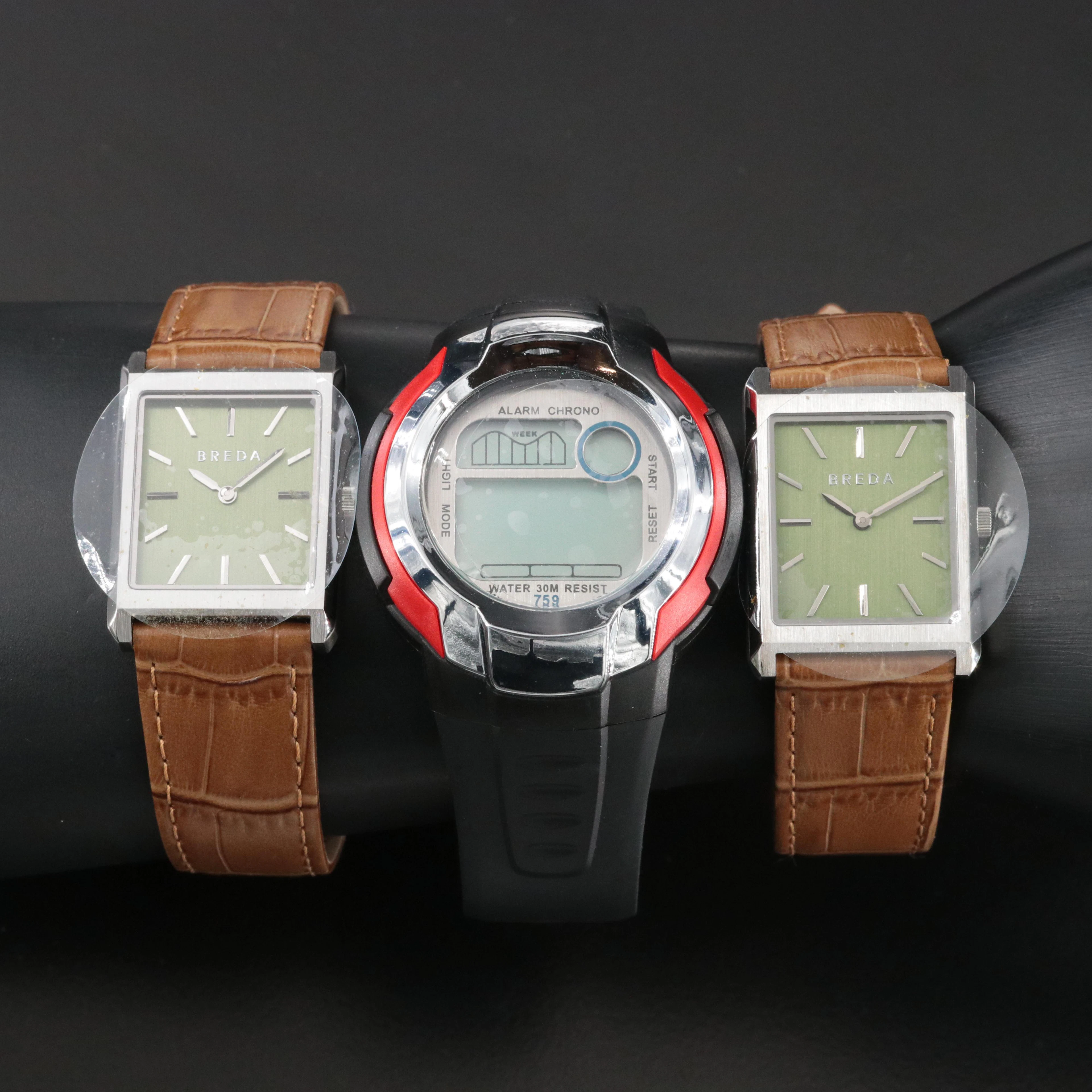 Breda Stainless Steel Green Dial Watches and Multi Function Digital Watch