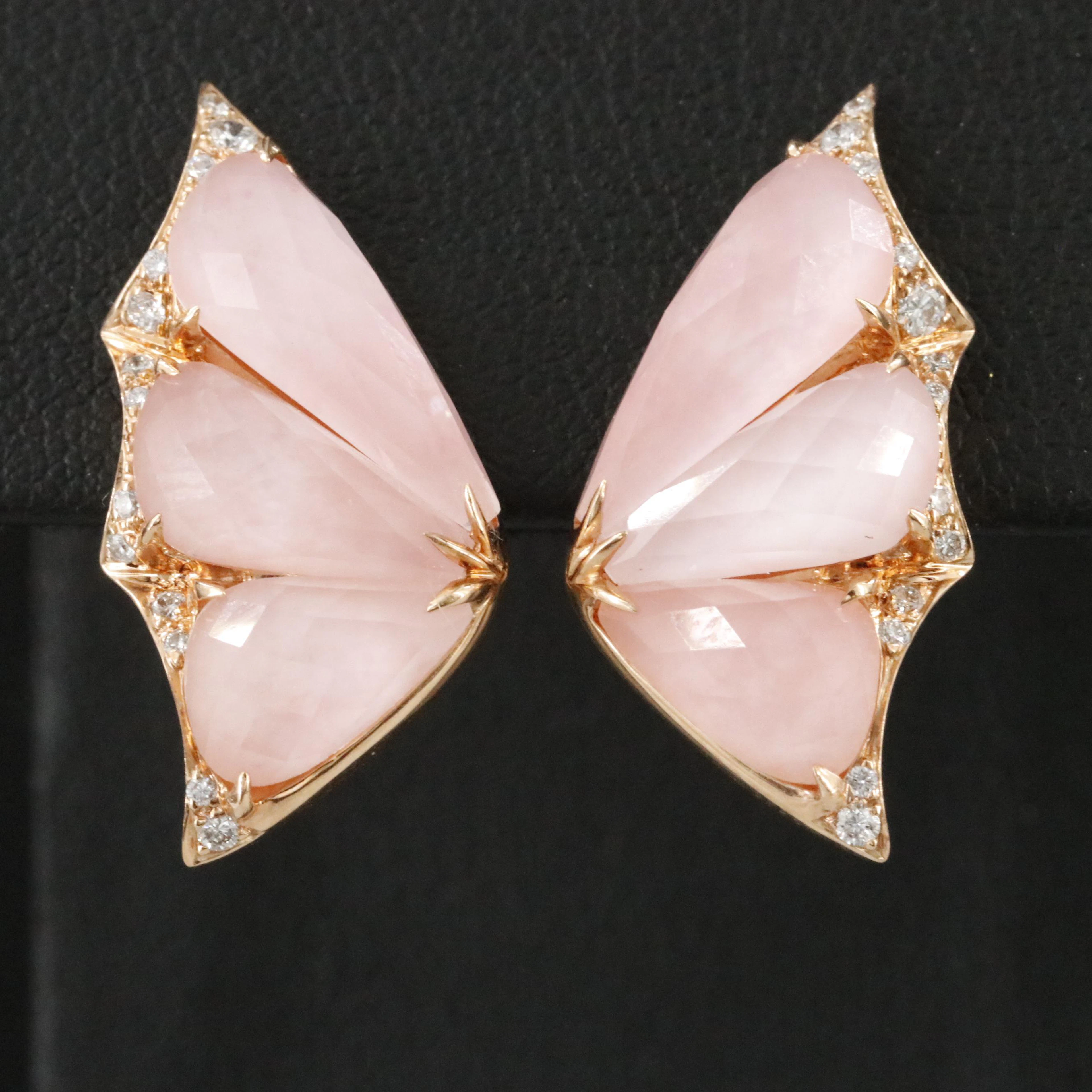 Stephen Webster 18K Rose Gold Pink Opal and Diamond "Fly by Night" Earrings