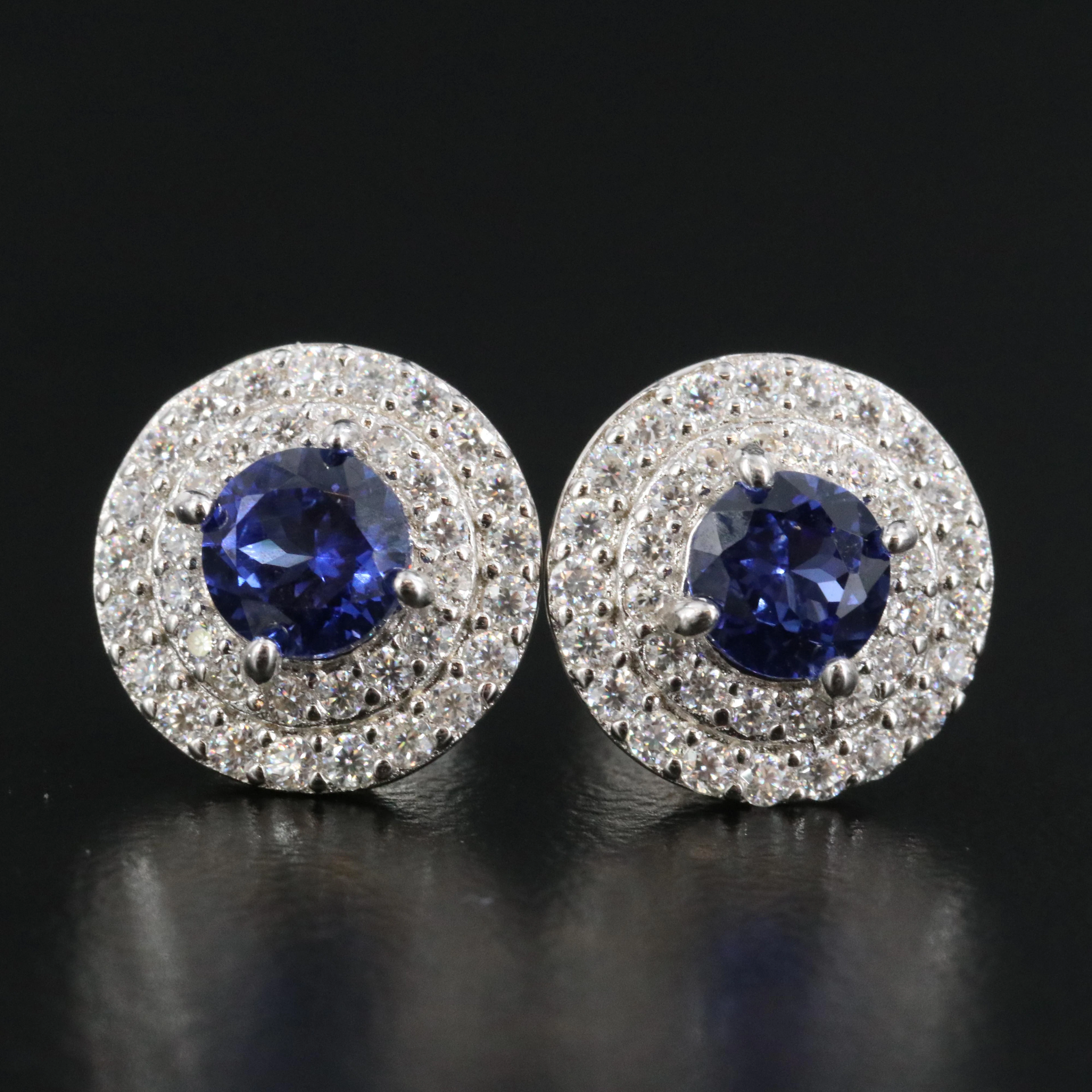 Sterling Sapphire and Moissanite Earrings