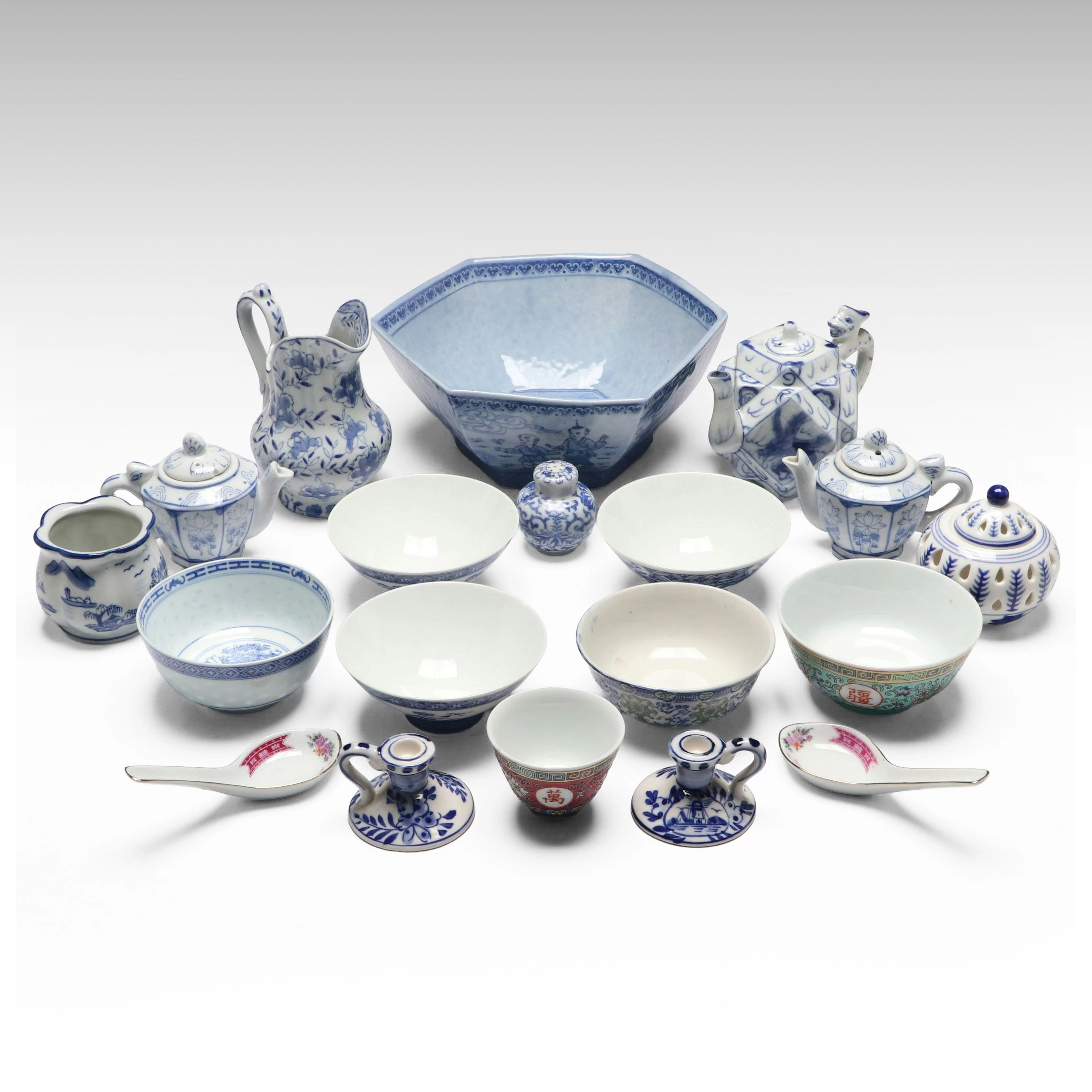 Chinese Ceramic Tea Service and Other Serveware