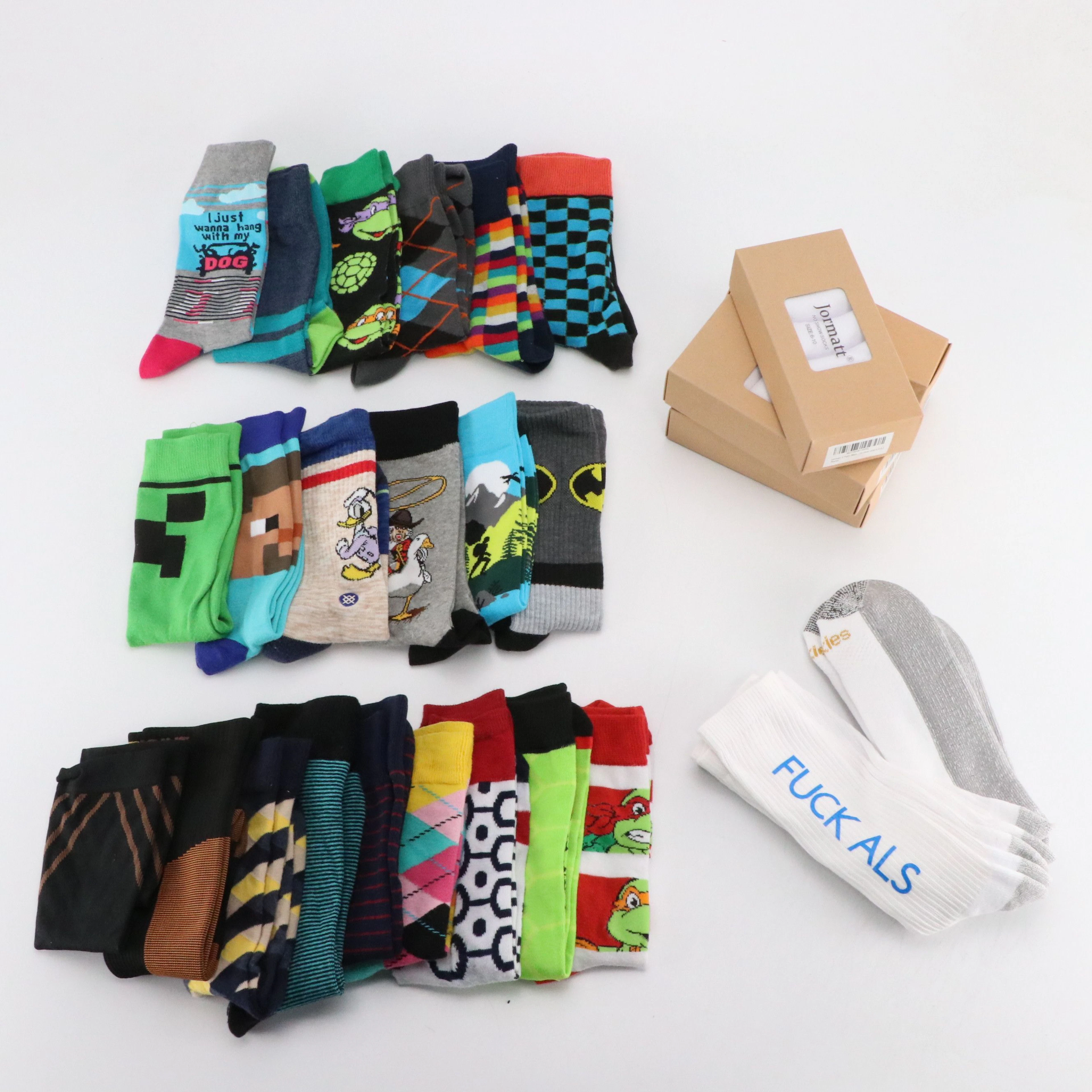 Batman, TMNT & Other Printed Crew Neck Socks with Jormatt No Show Socks