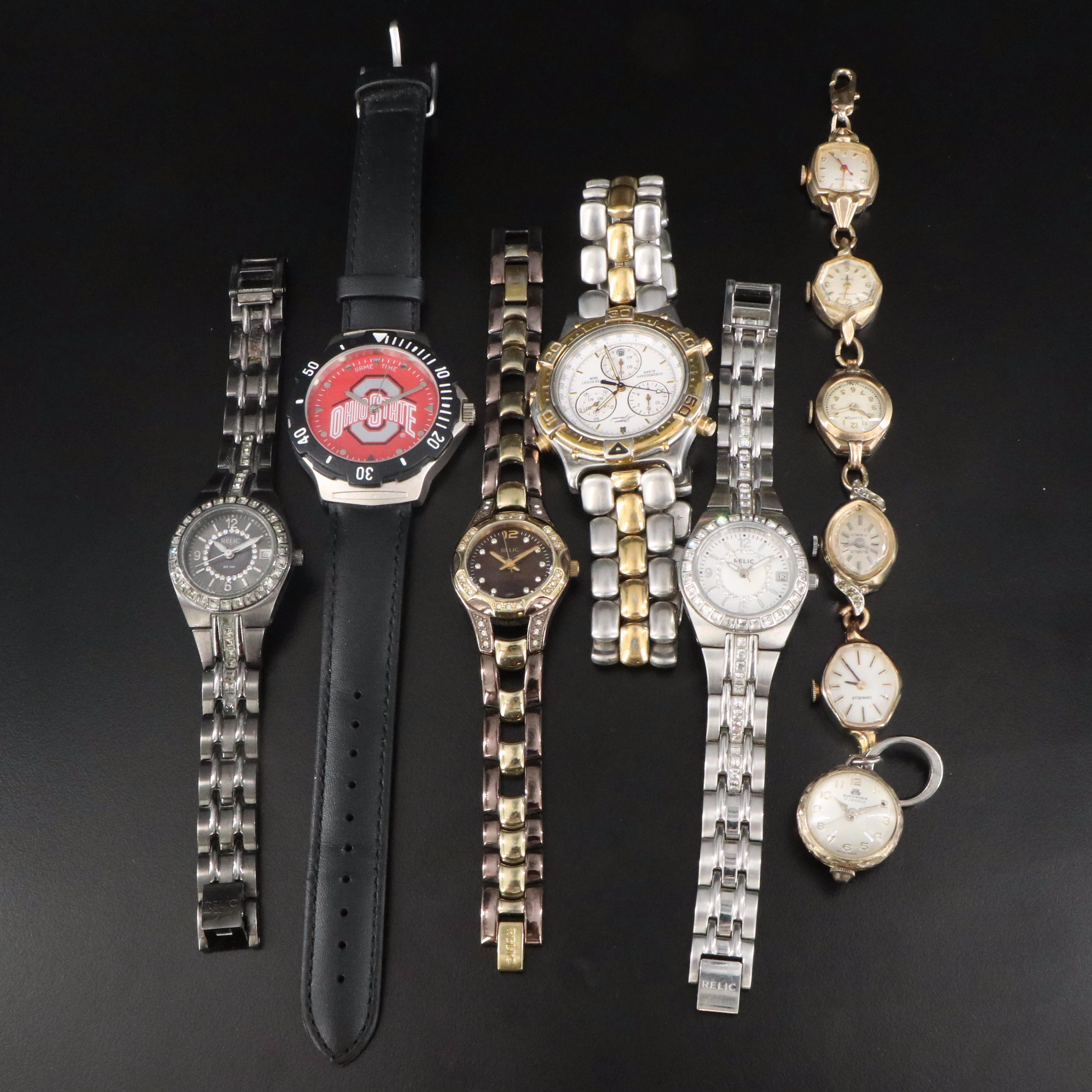 Quartz and Stem Wind Watches Featuring Charm Watch Bracelet and Relic