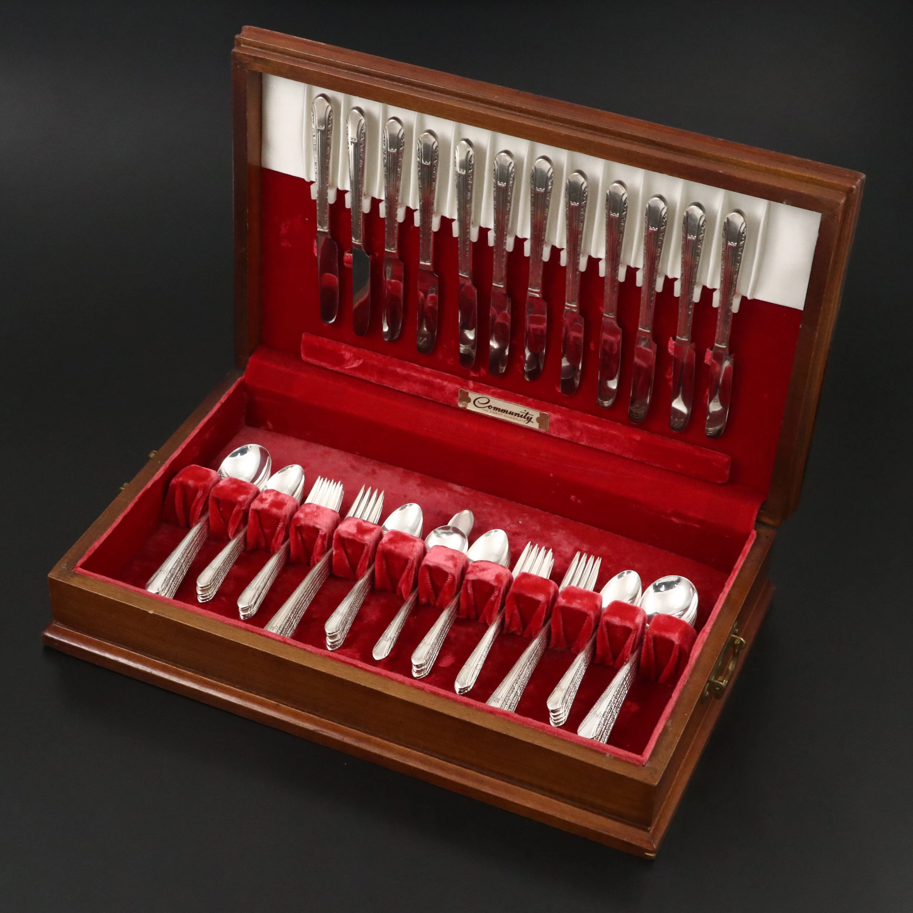 International "Regent" Silver Plate Flatware with Wooden Case