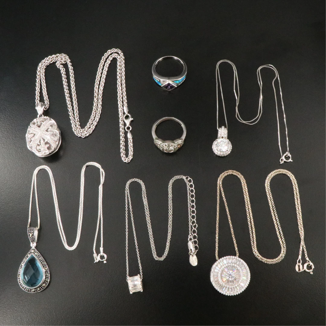Sterling Necklaces and Ring Featuring Diamond, CZ and Opal