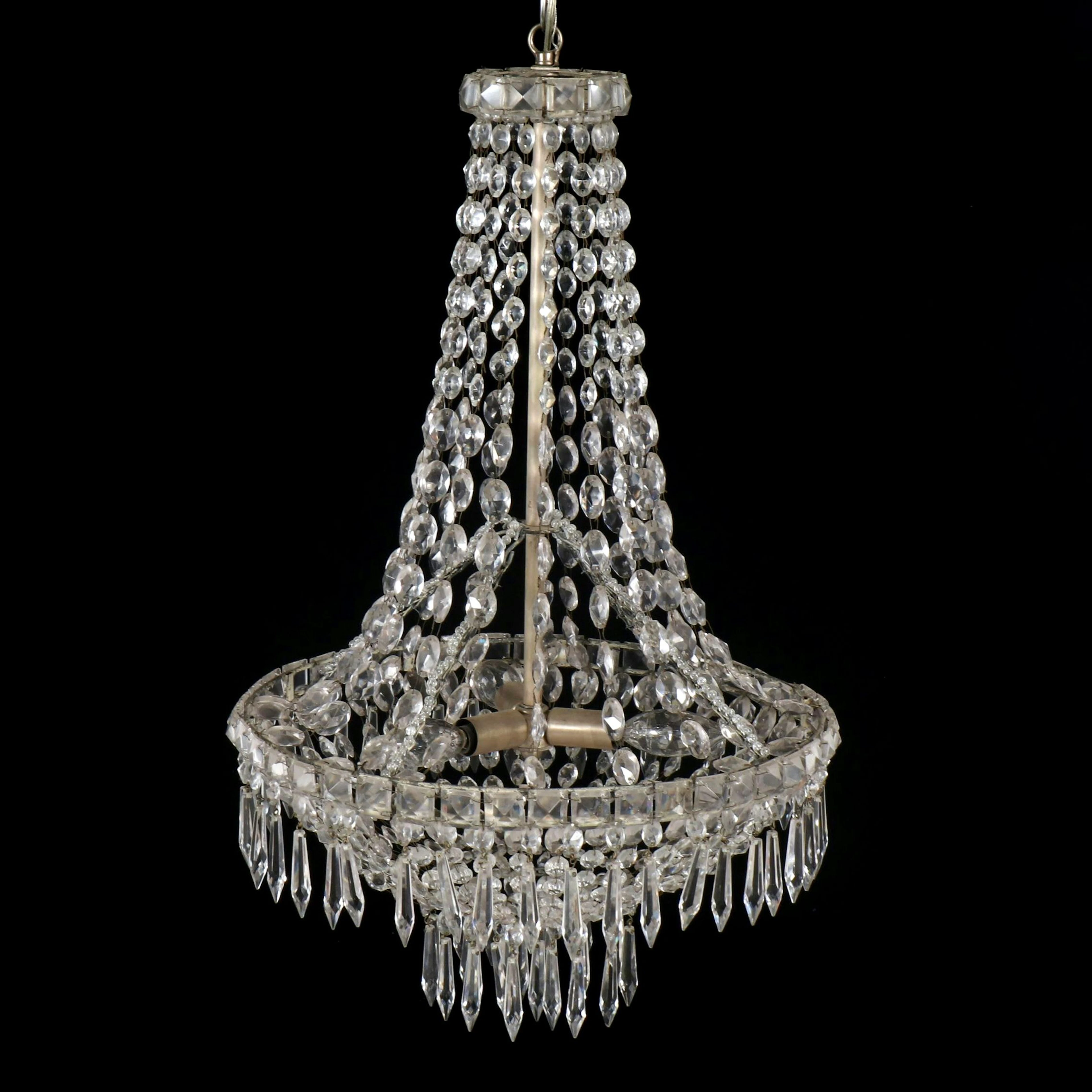 French Empire Style Beaded Crystal Basket Chandelier