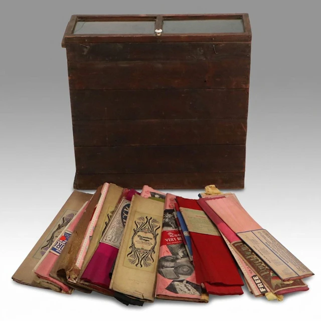 General Store Display Case with Vintage Crepe Paper