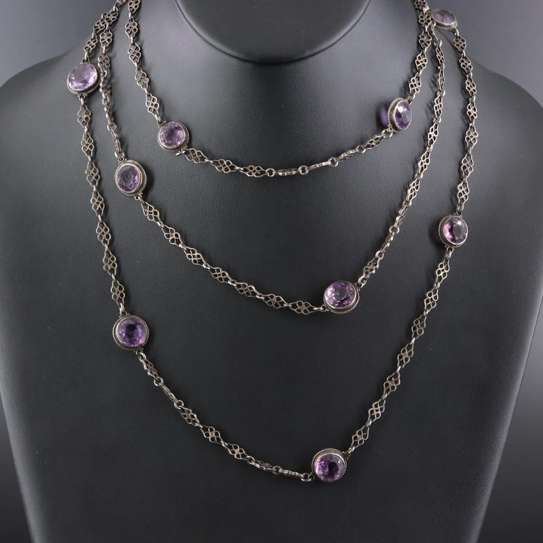 950 Silver Amethyst Station Necklace