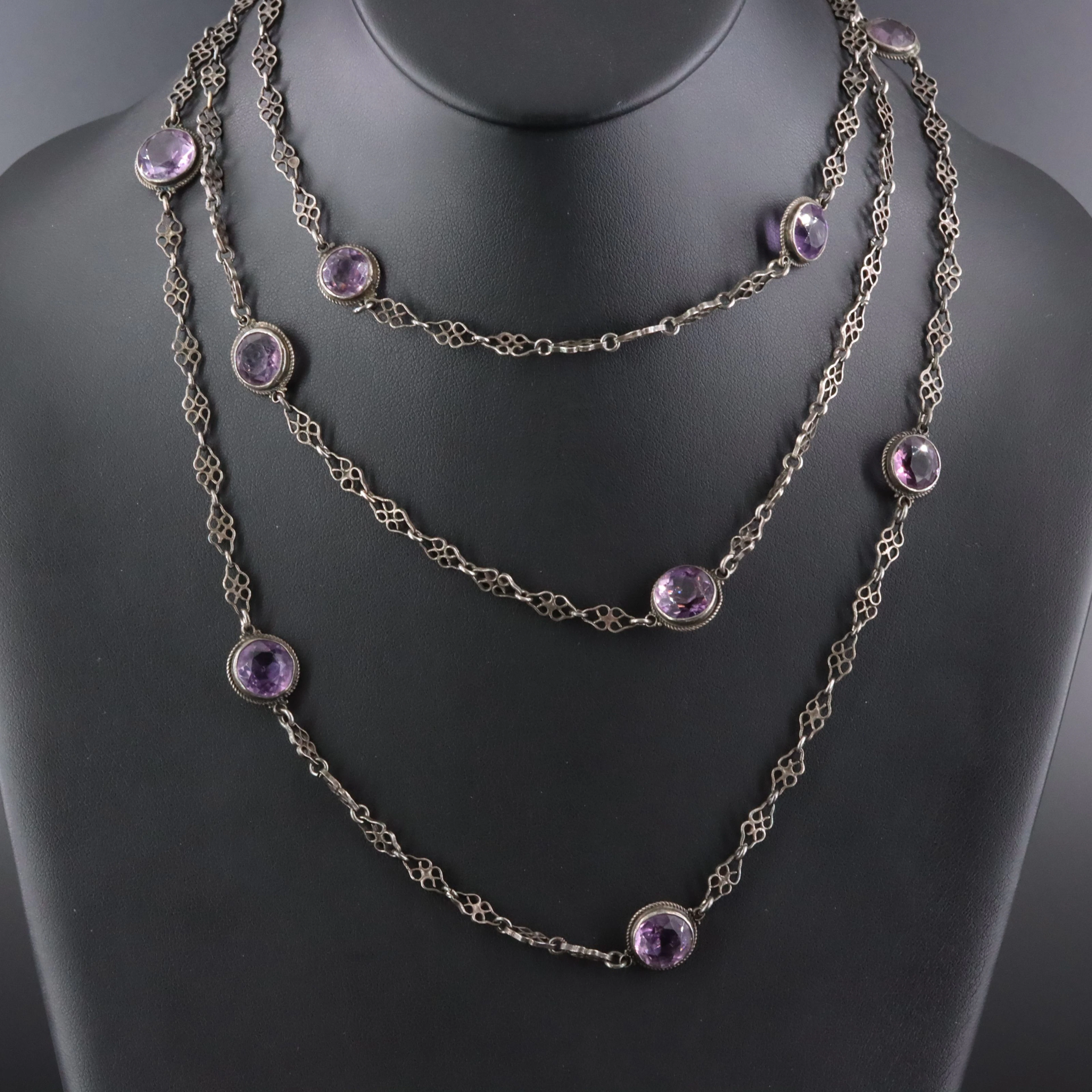 950 Silver Amethyst Station Necklace