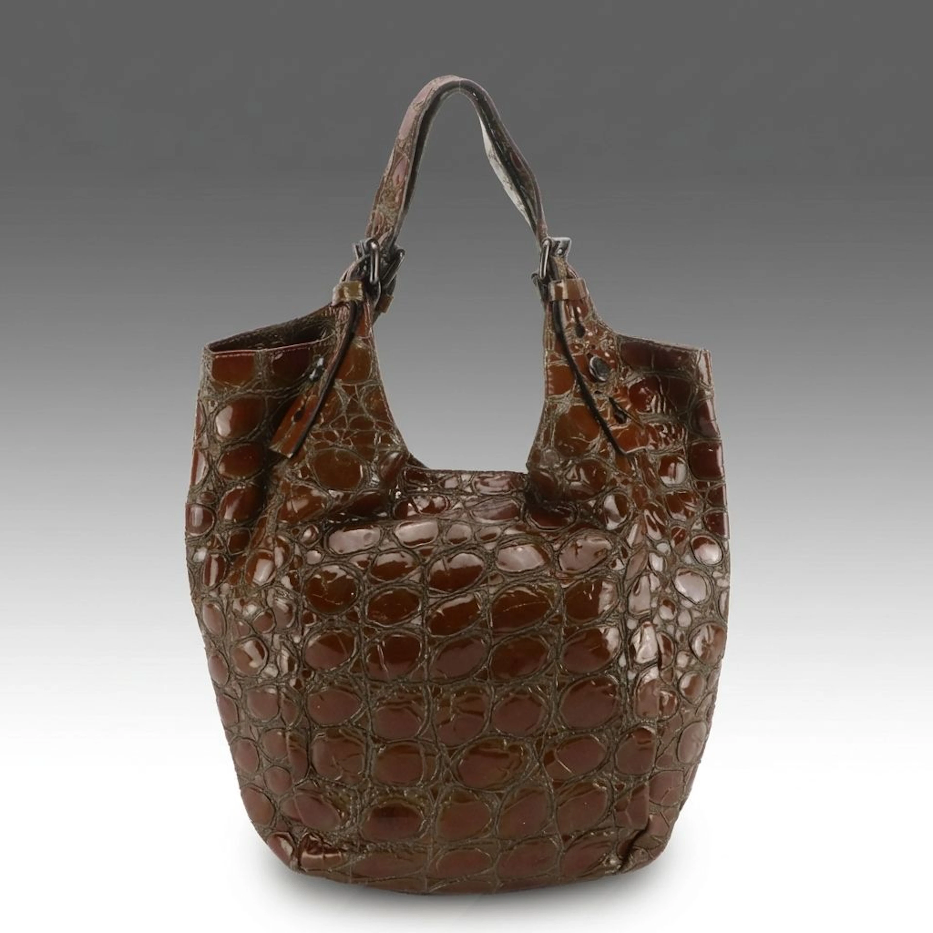 Givenchy Sacca Hobo Tote Bag in Brown Croc Embossed Patent Leather