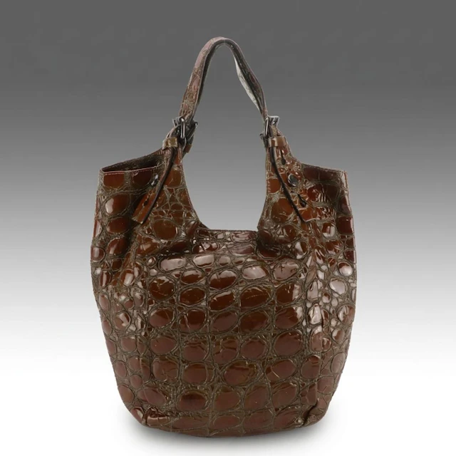 Givenchy Sacca Hobo Tote Bag in Brown Croc Embossed Patent Leather