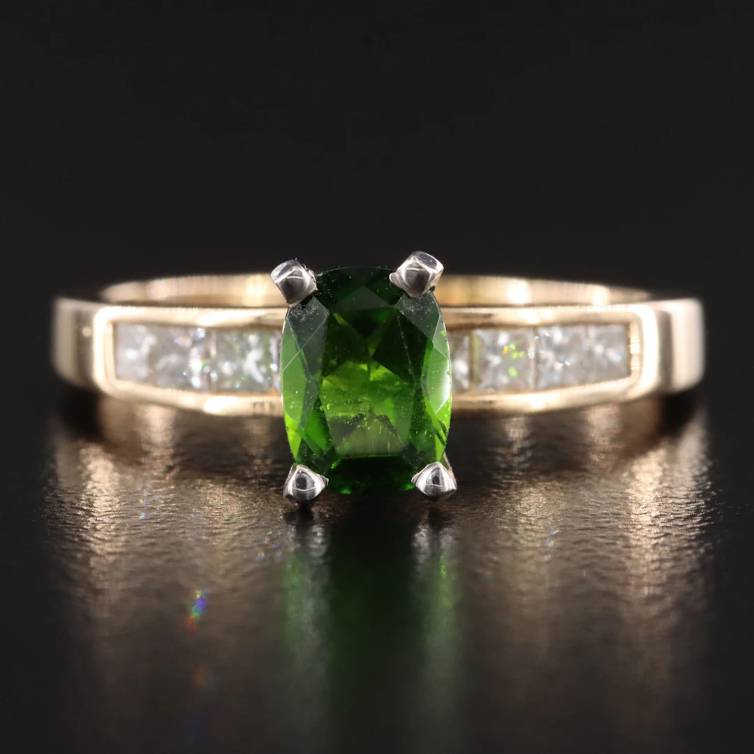 14K Chrome Diopside and Diamond Ring