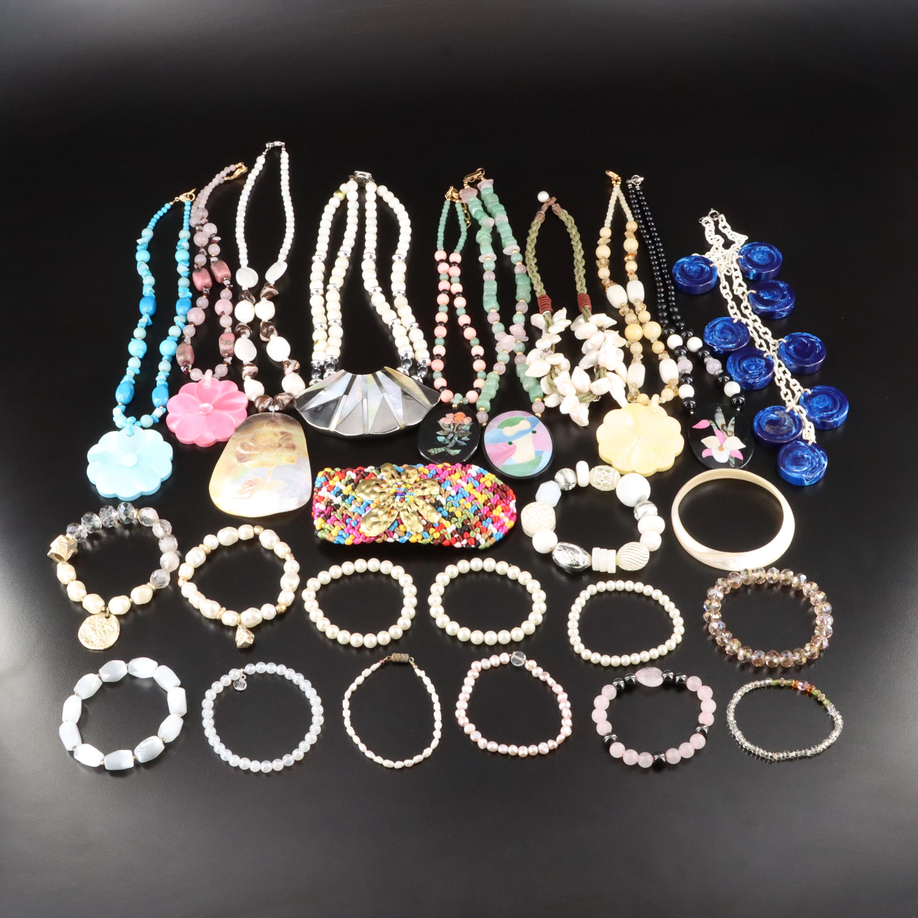 Rose Quartz, Aventurine and Shell Featured in Necklace and Bracelet Collection