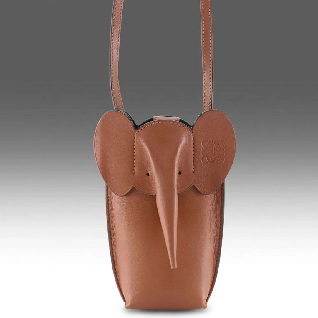 Loewe Elephant Pocket Crossbody Bag in Brown Calfskin Leather