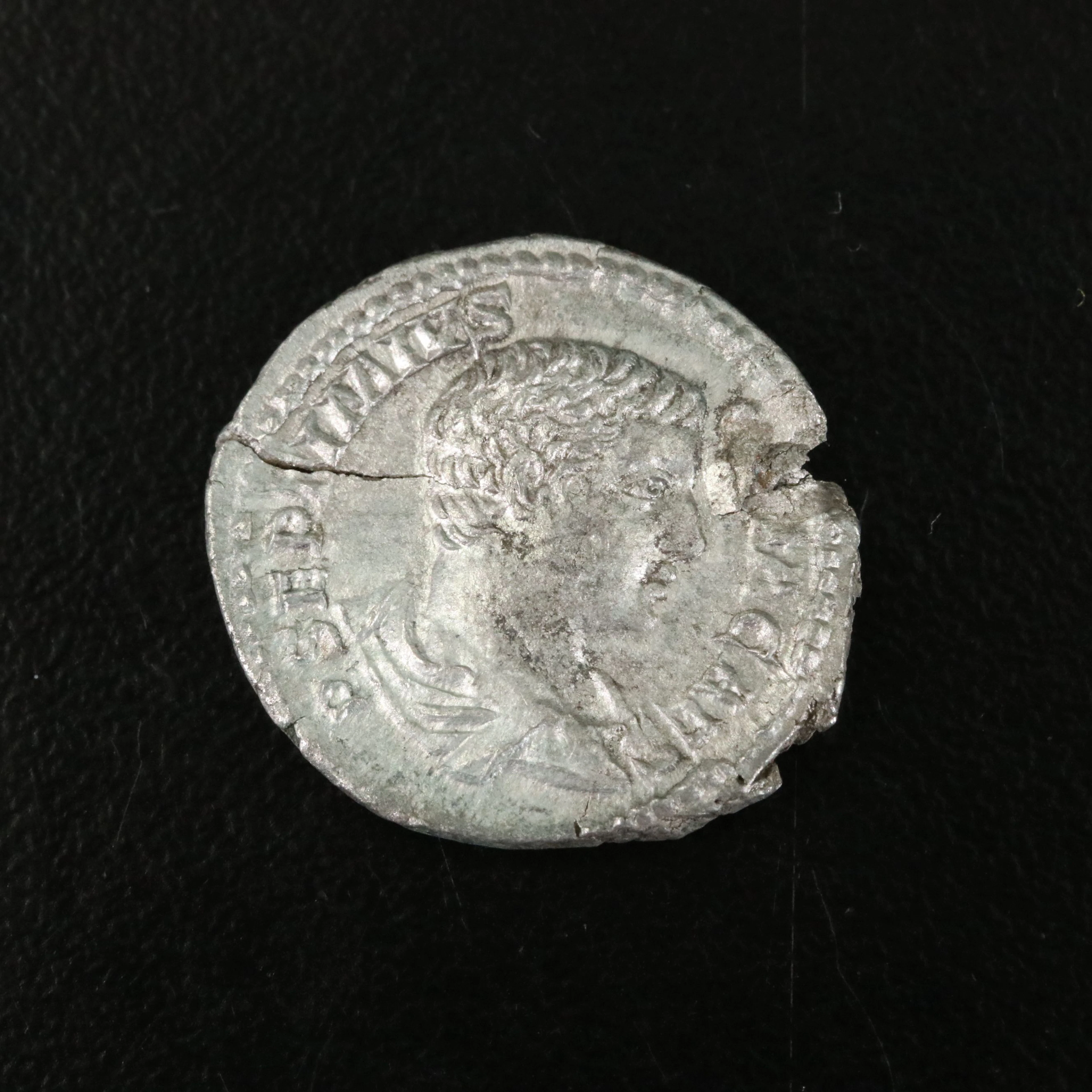 Ancient Roman Imperial AR Denarius Coin of Geta, ca. 207 A.D.