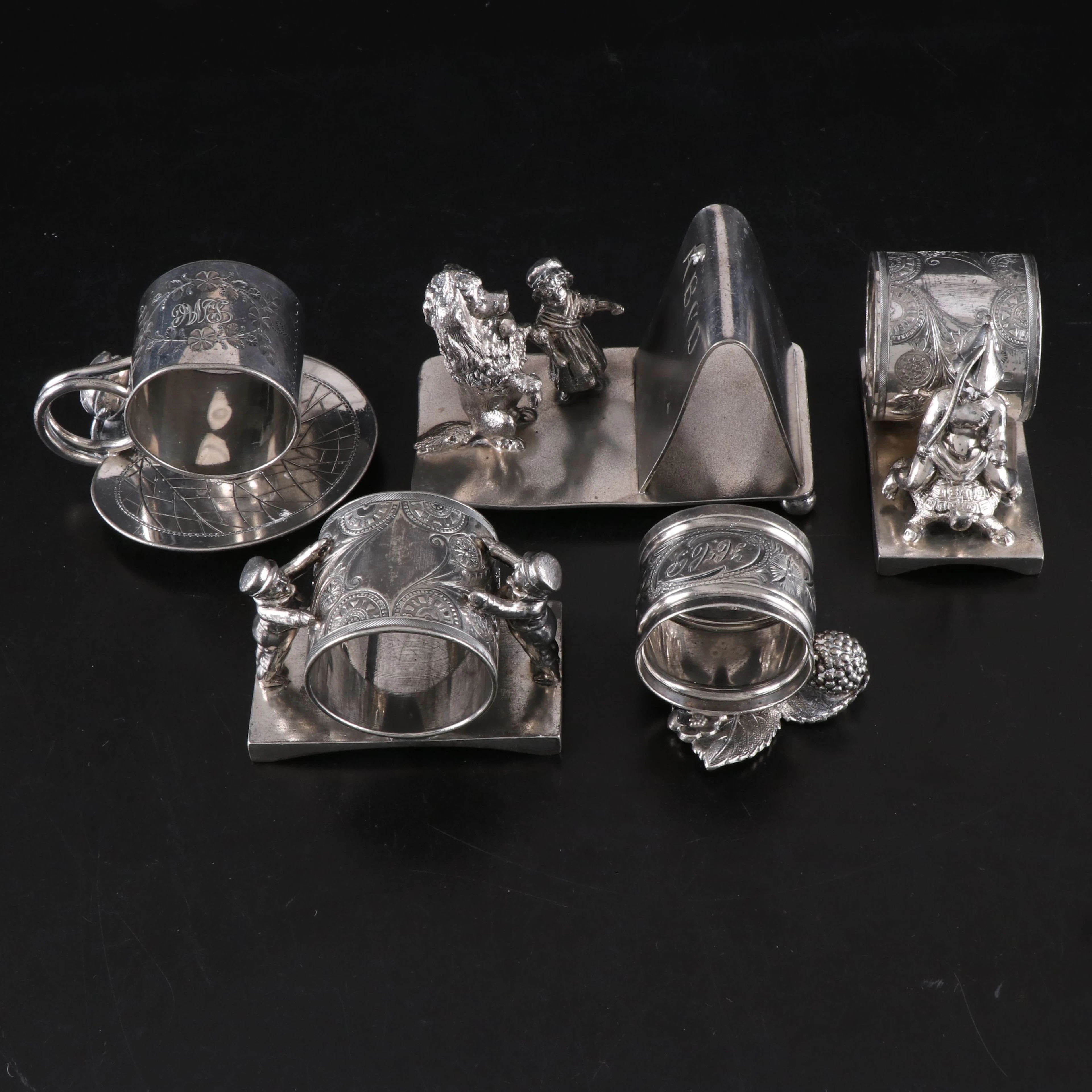 James W. Tufts and Other Victorian Silver Plate Figural Napkin Rings