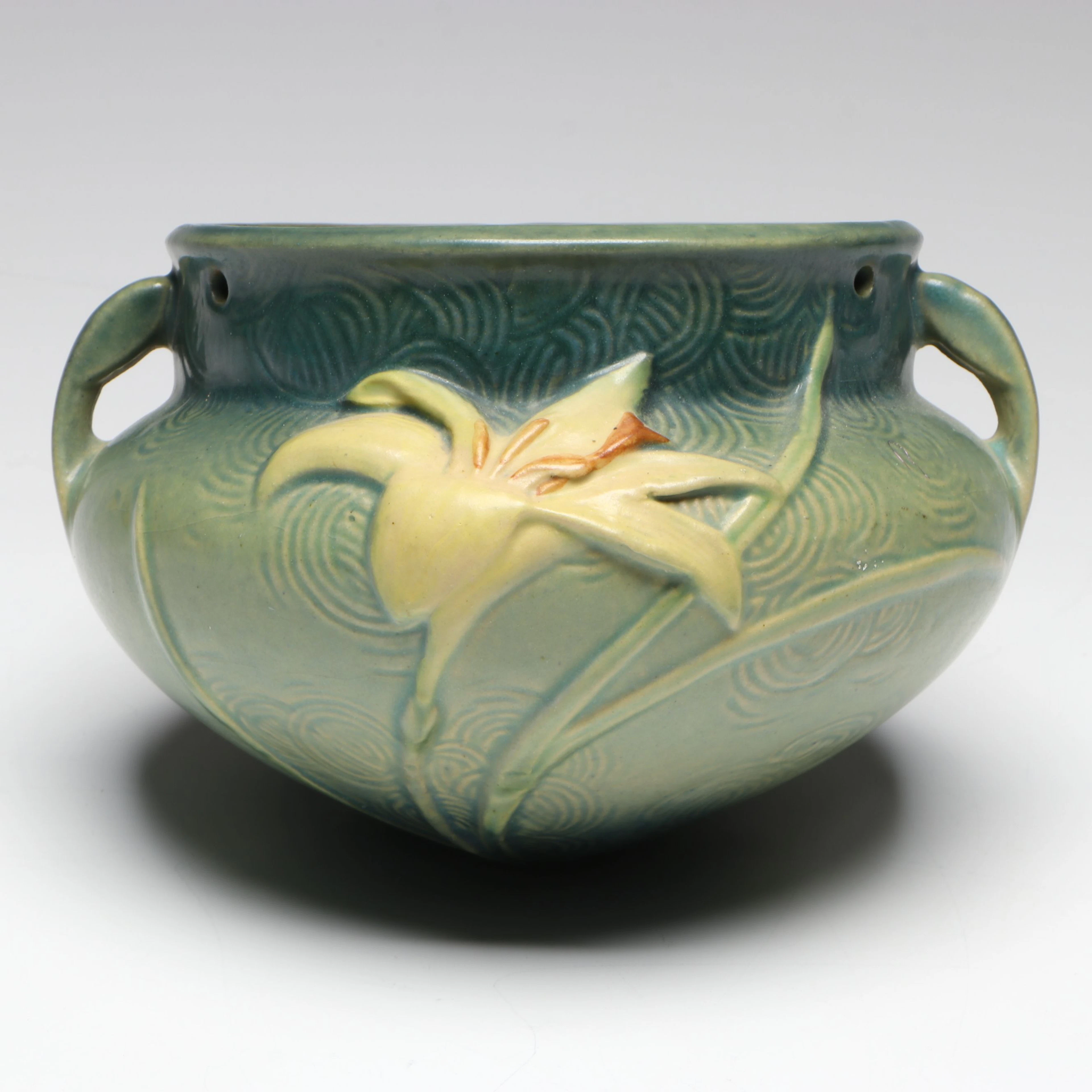 Roseville Pottery "Zephyr Lily" Glazed Ceramic Hanging Planter, Mid-20th