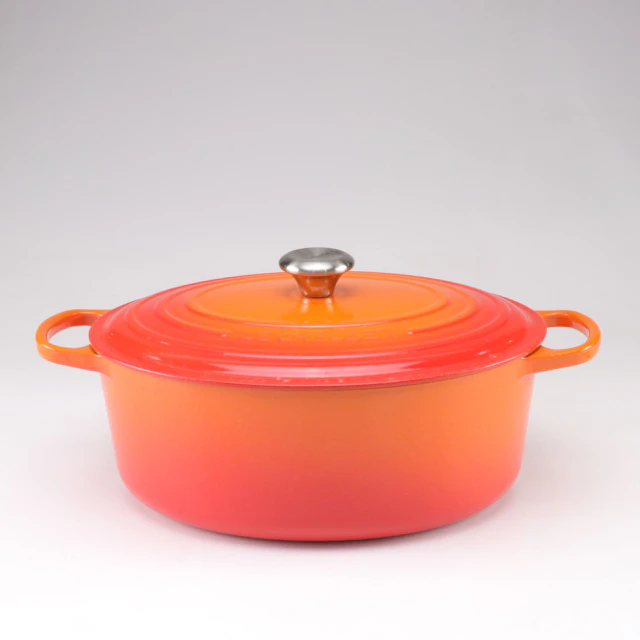 Le Creuset "Flame" Enameled Cast Iron Dutch Oven and Lid, 21st Century