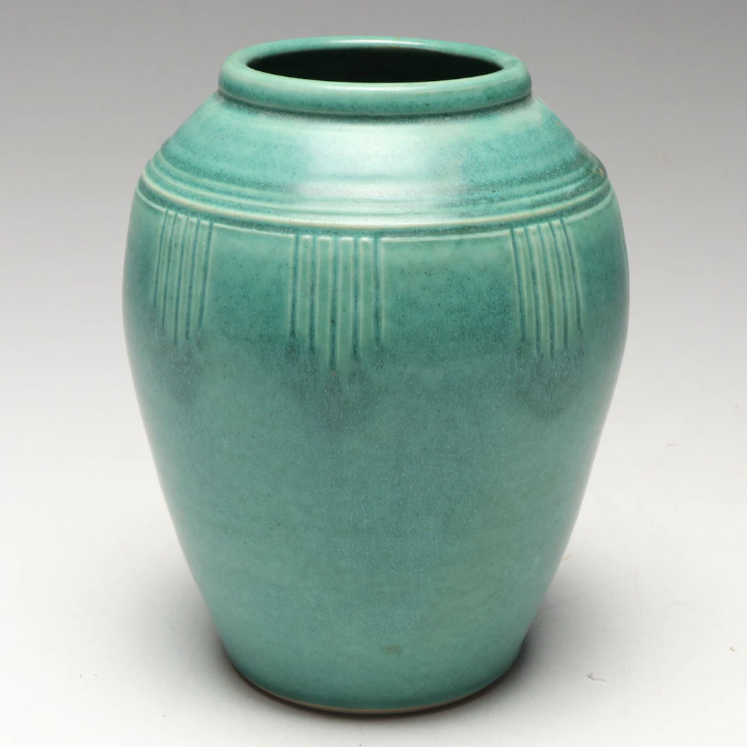 Art Deco Style Turquoise Matte Glaze Ceramic Vase