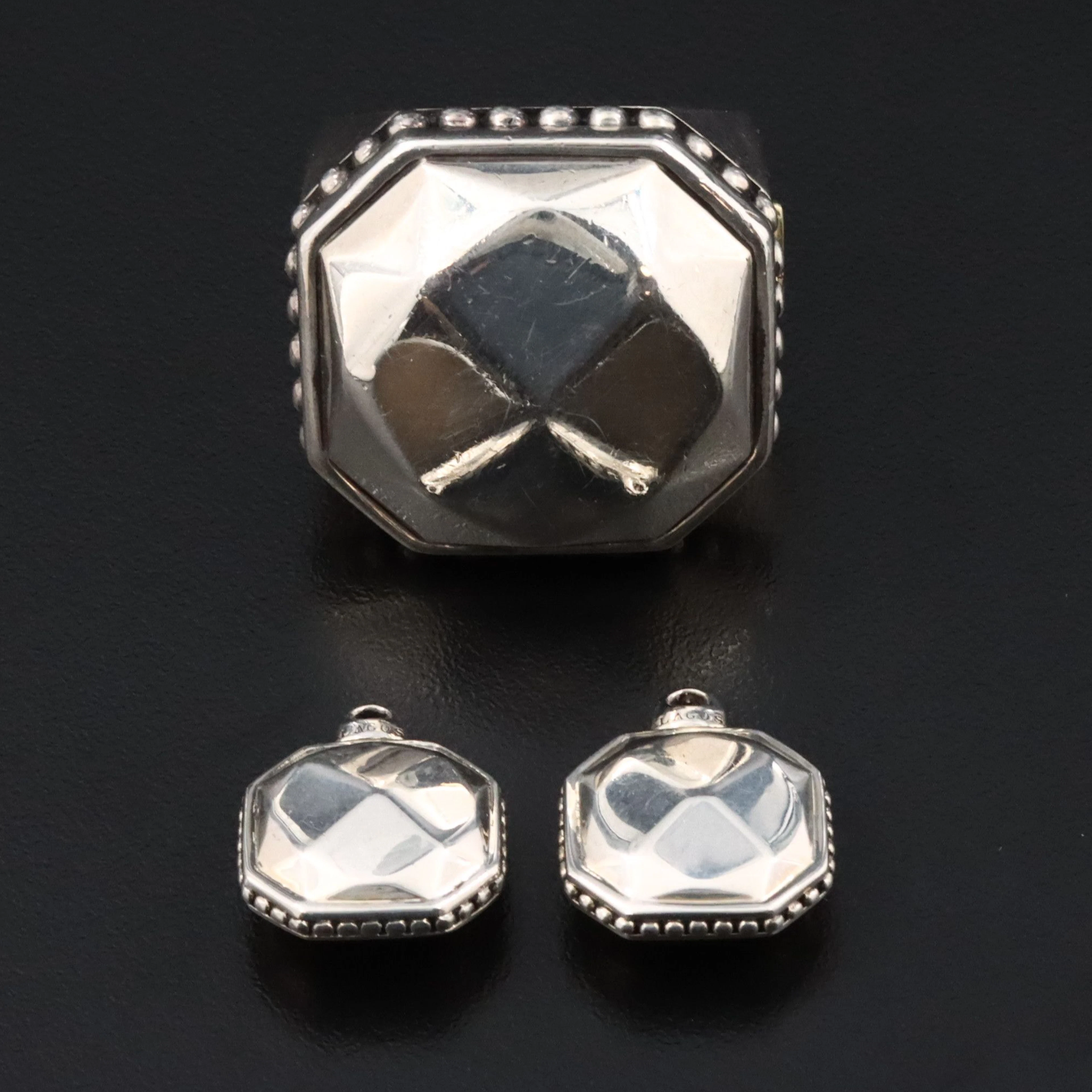 Lagos "Rock" Sterling Faceted Ring and Earring Charms