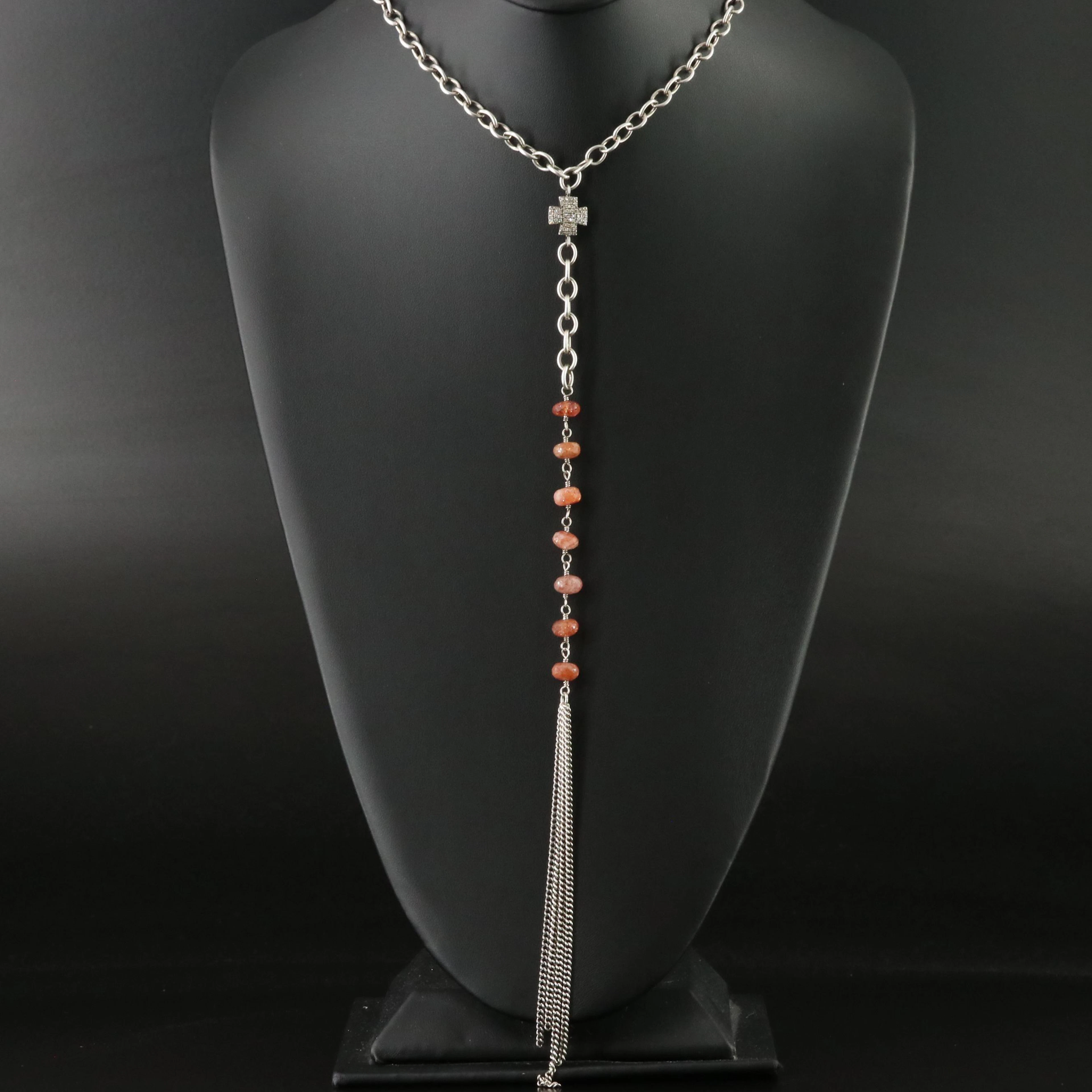 Sheryl Lowe Sterling Sunstone and Diamond Necklace
