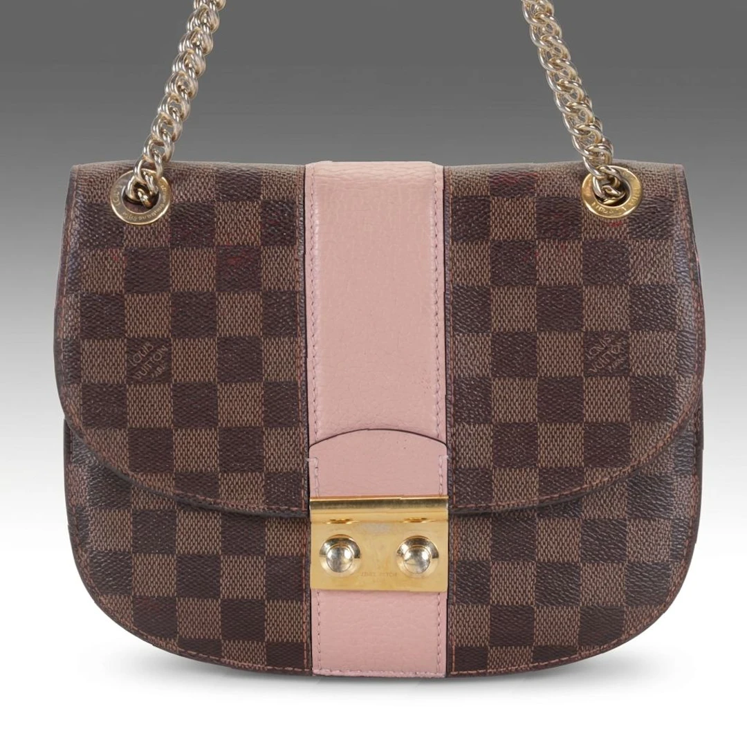 Louis Vuitton Wight Chain Shoulder Bag in Damier Ebene Canvas & Pink Leather