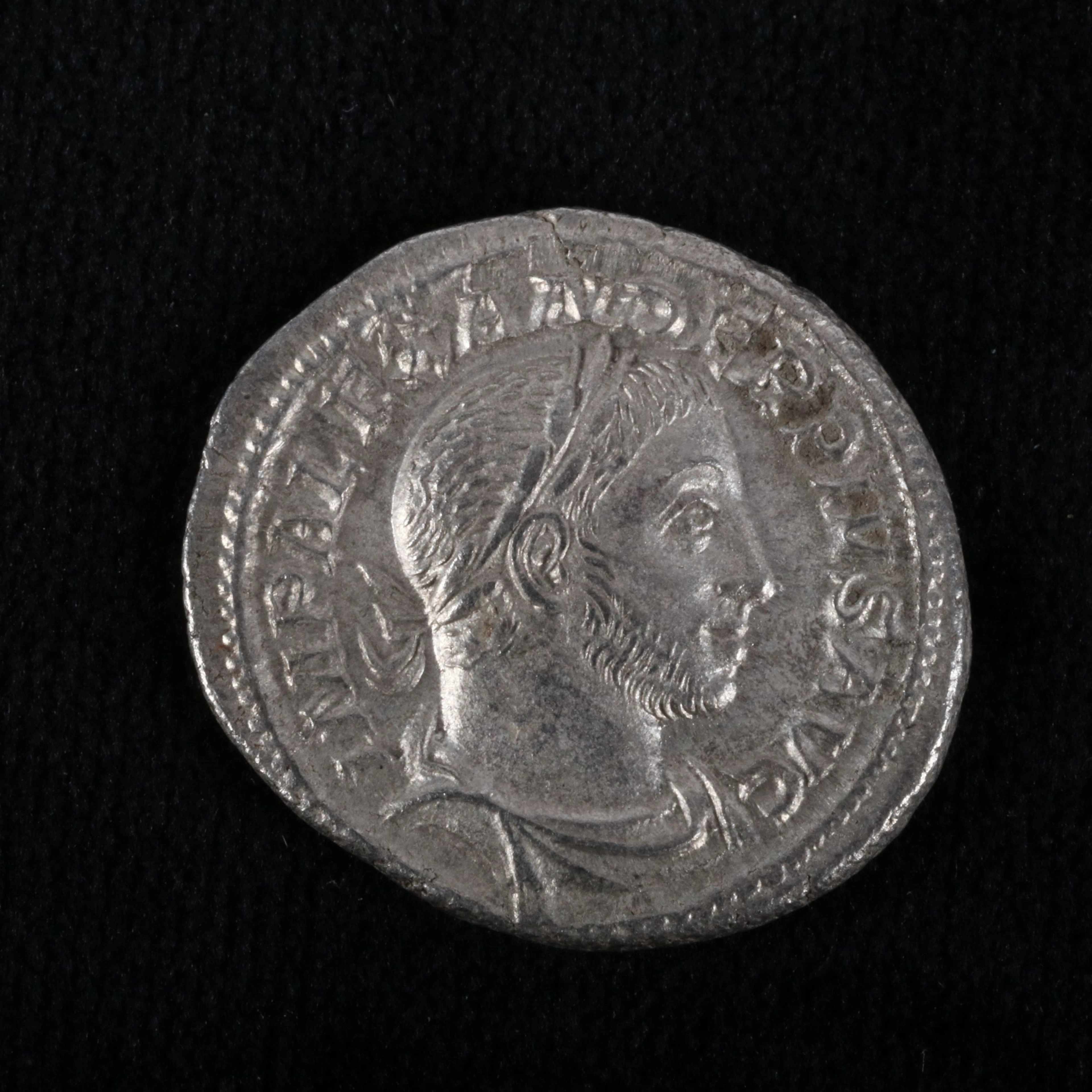 Ancient Roman Imperial AR Denarius Coin of Severus Alexander, ca. 232 A.D.