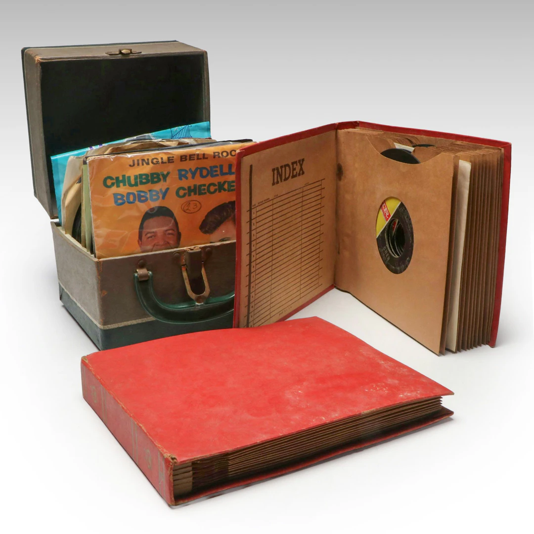 Chubby Checker and More Vintage 45 RPM Vinyl Records with Storage Case