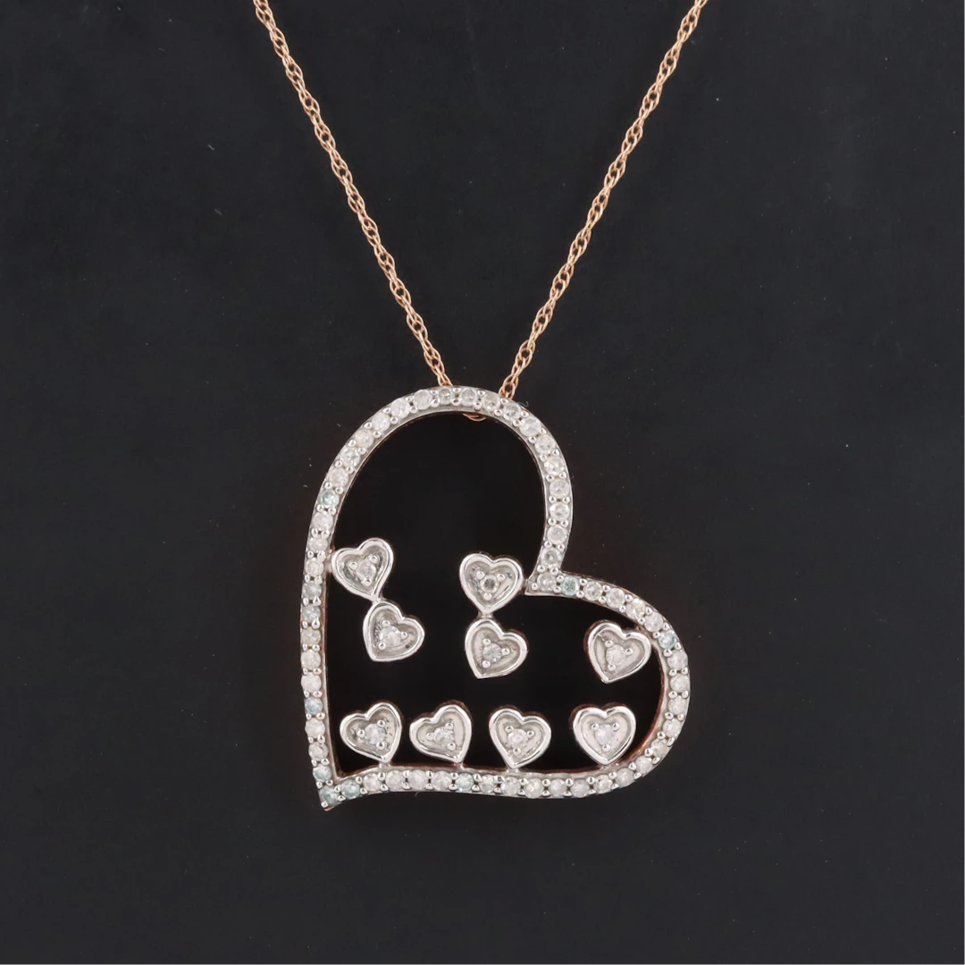 10K Rose Gold Diamond Heart Pendant