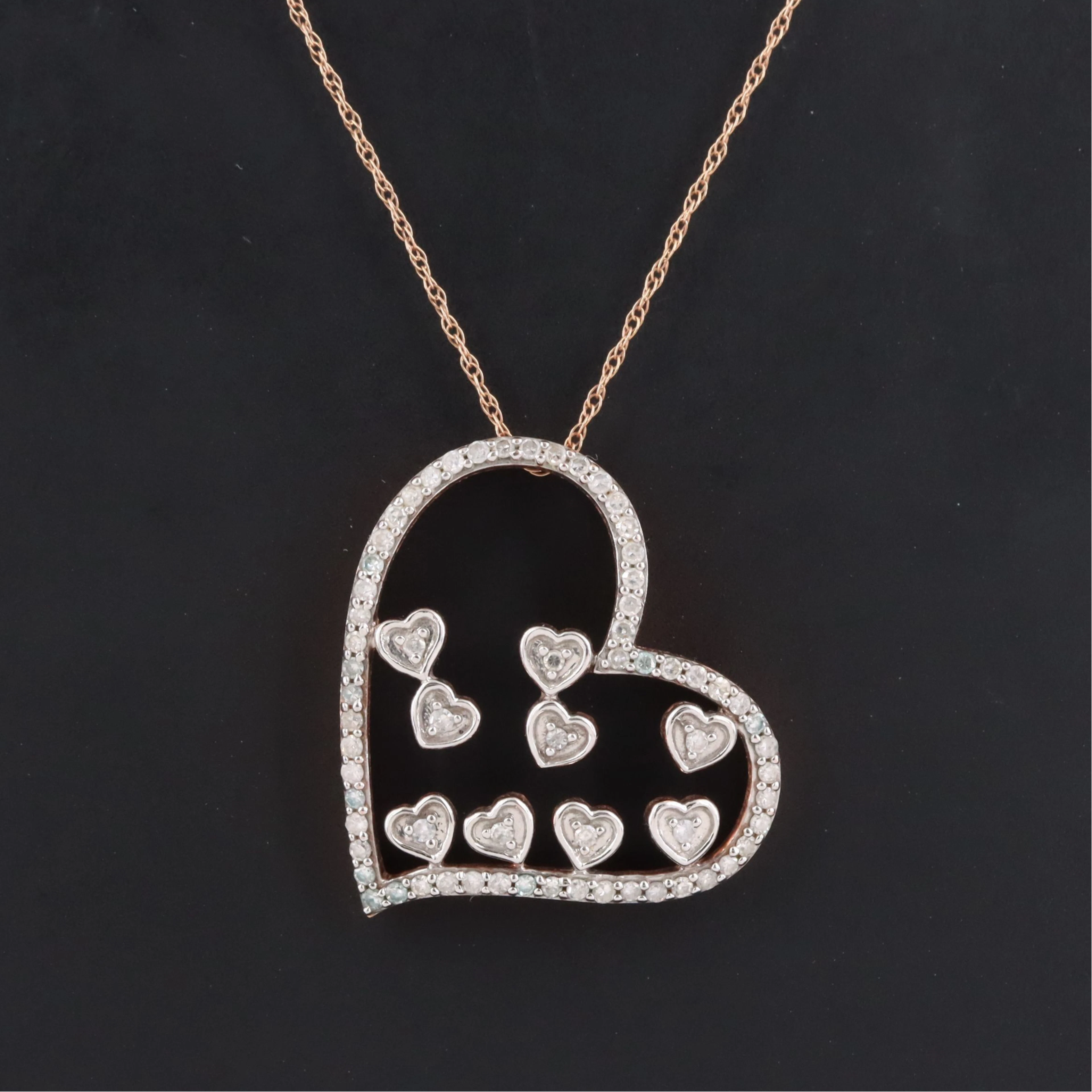 10K Rose Gold Diamond Heart Pendant