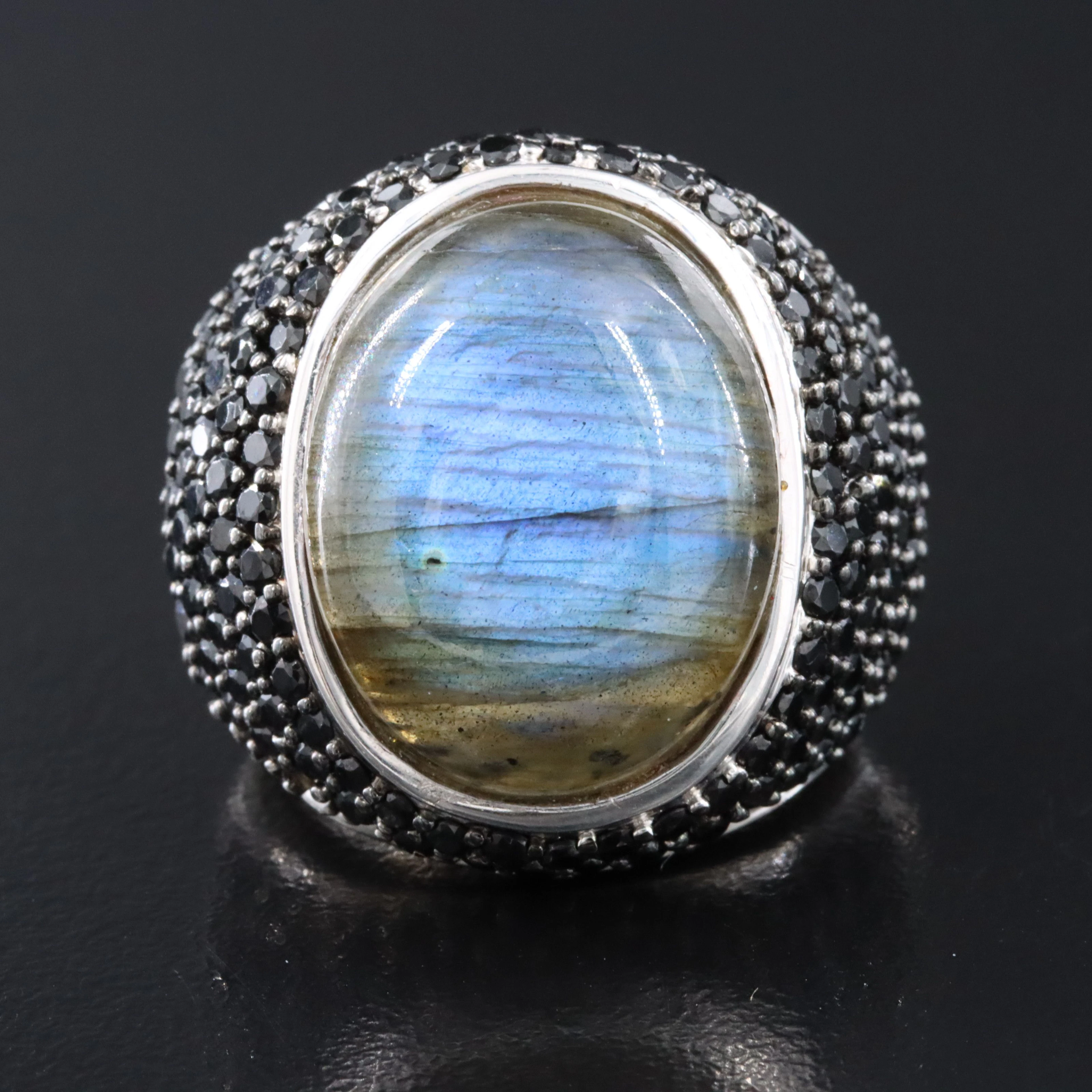 Sterling Labradorite and CZ Ring