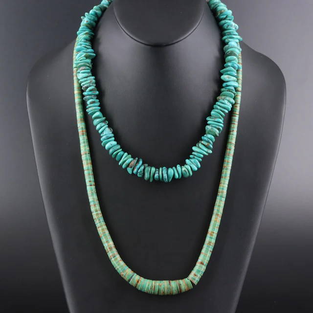 Vintage Southwestern Sterling Turquoise Heishi Bead Necklaces