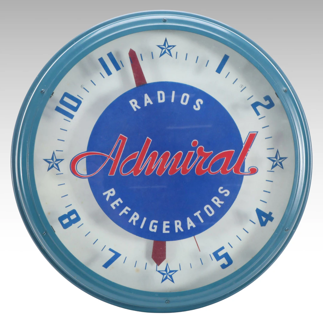 Admiral Radios and Refrigerators Advertisement Clock, Mid-20th Century