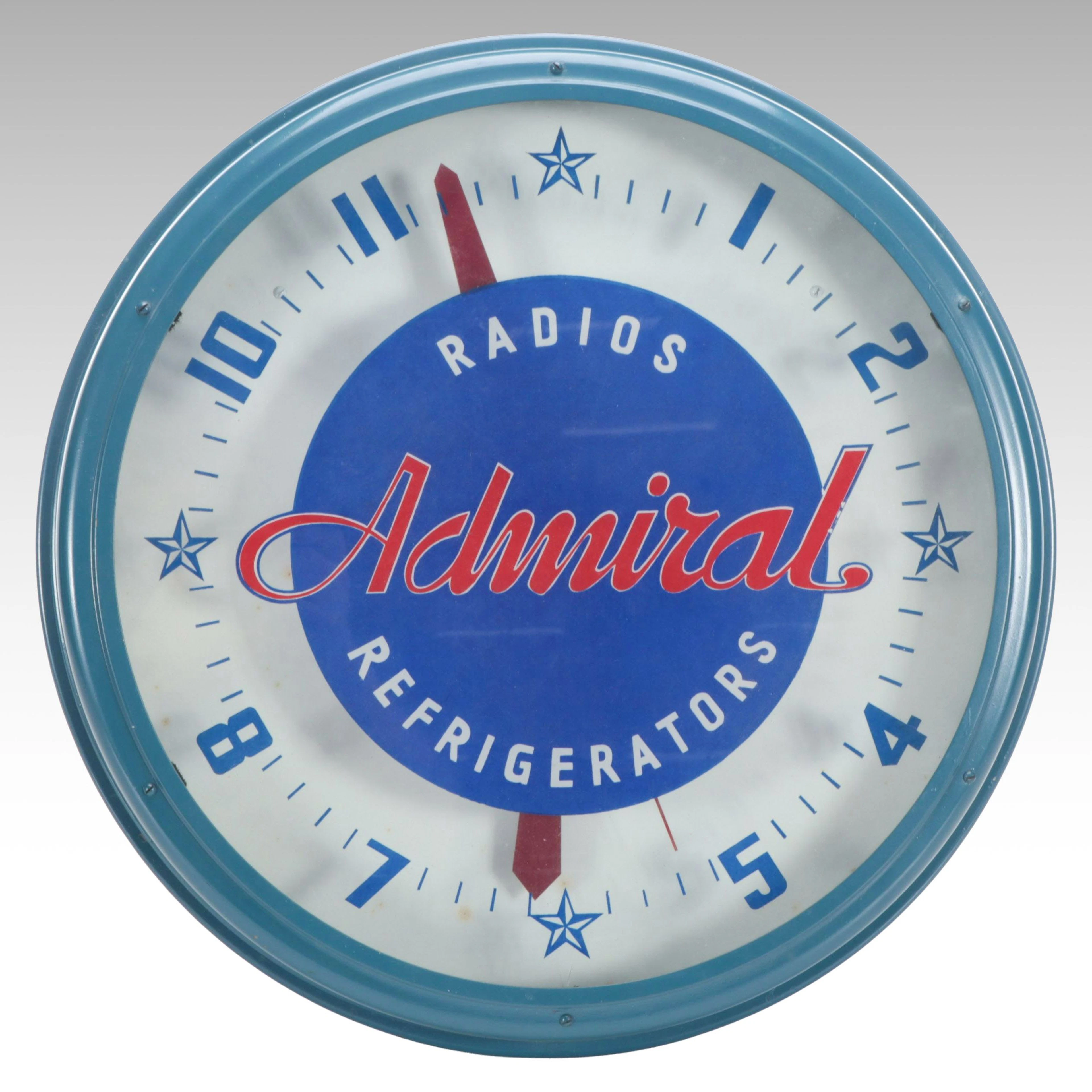 Admiral Radios and Refrigerators Advertisement Clock, Mid-20th Century