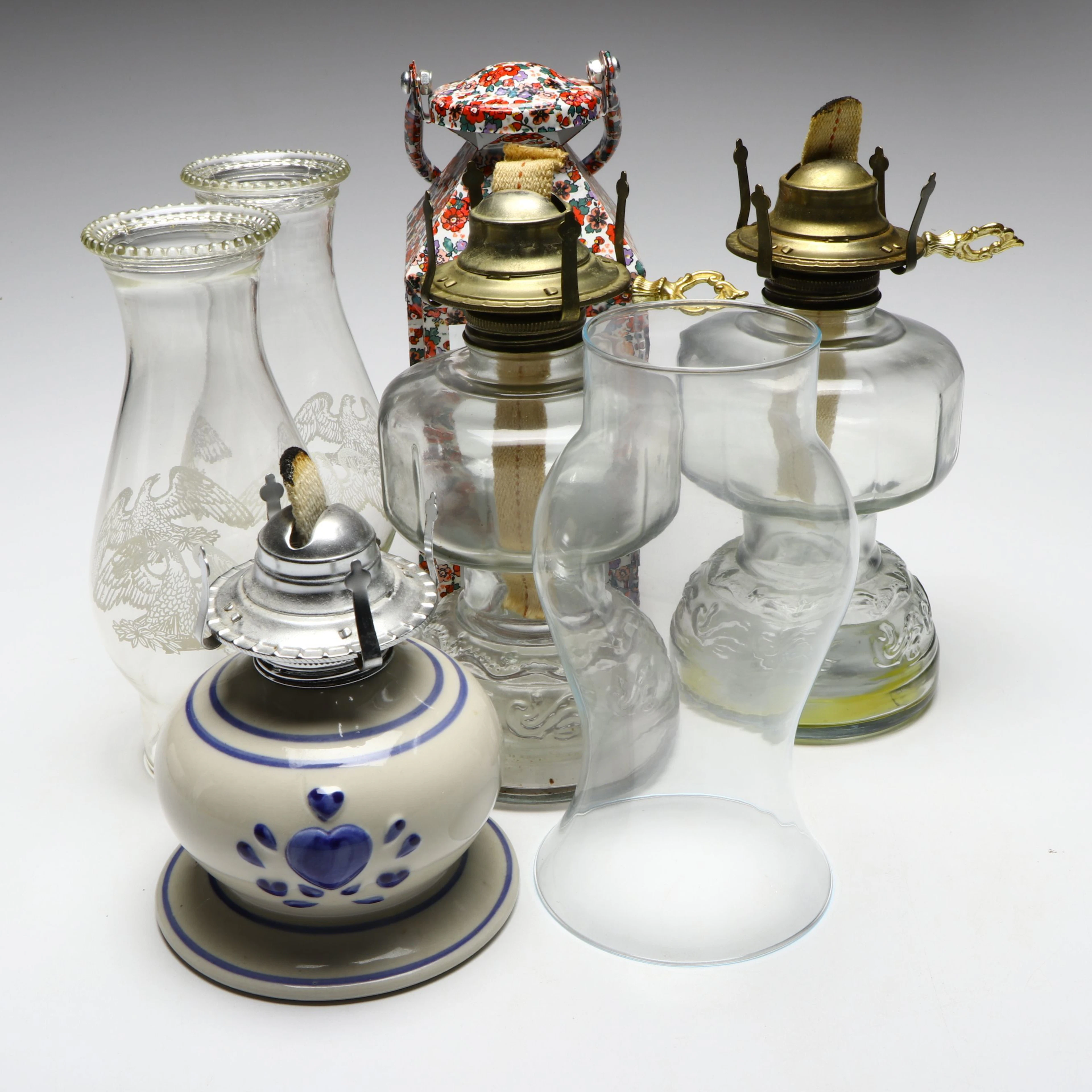 Glass Hurricane Oil Lamps with Floral Metal Lantern