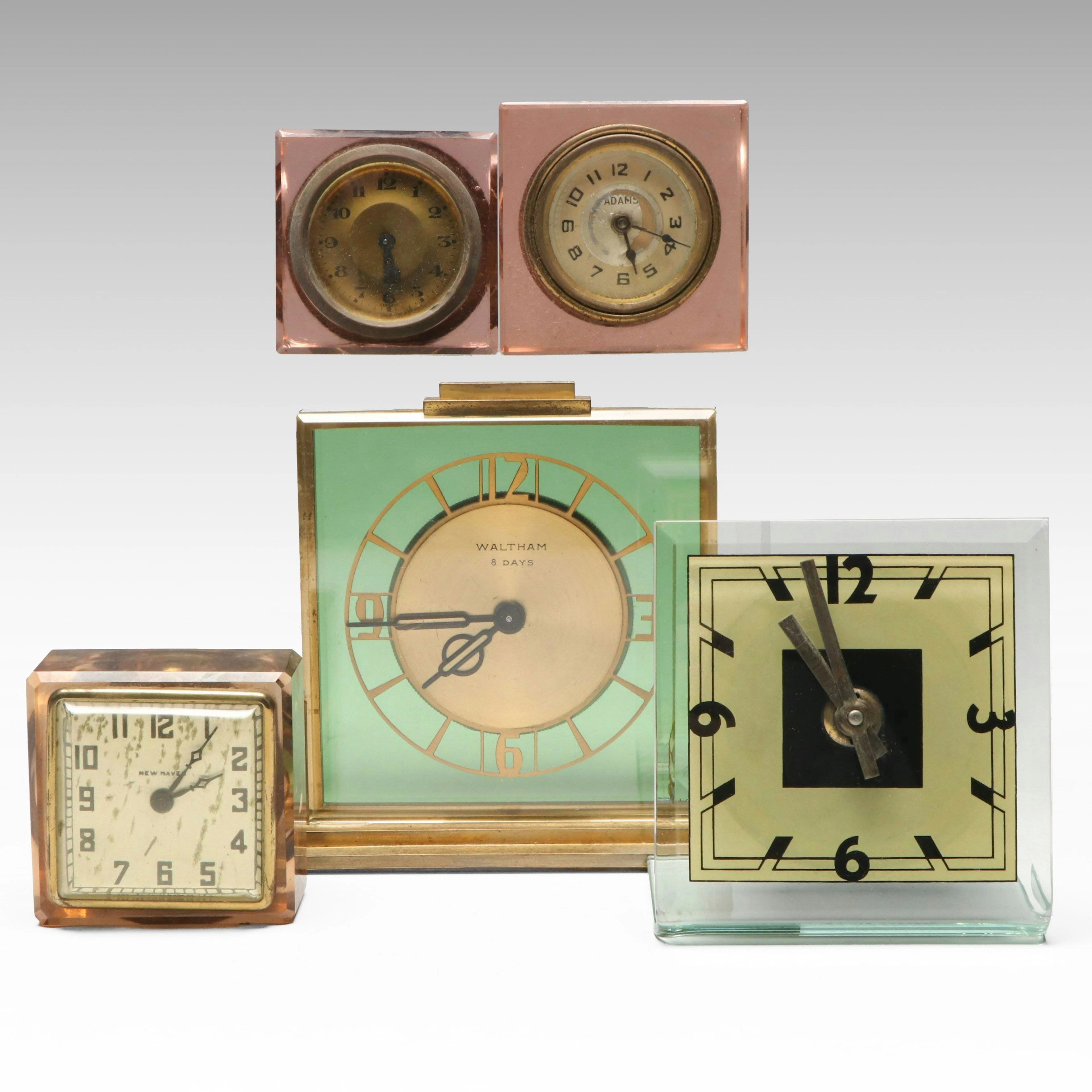 Vintage New Haven, Adams, Waltham and More Glass Clocks