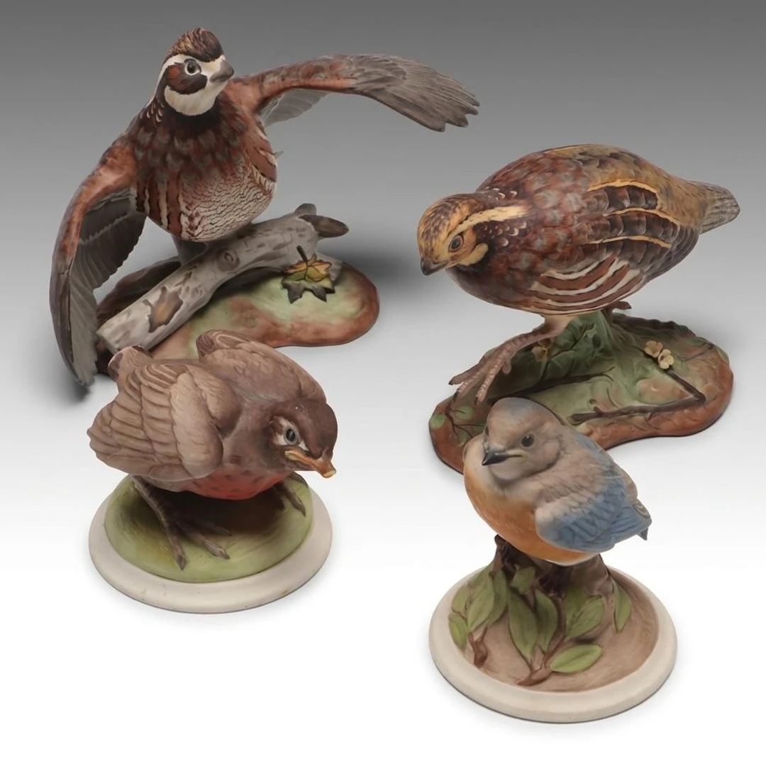 Bohem Limited Edition "Bobwhite Quails" with More Porcelain Bird Figures
