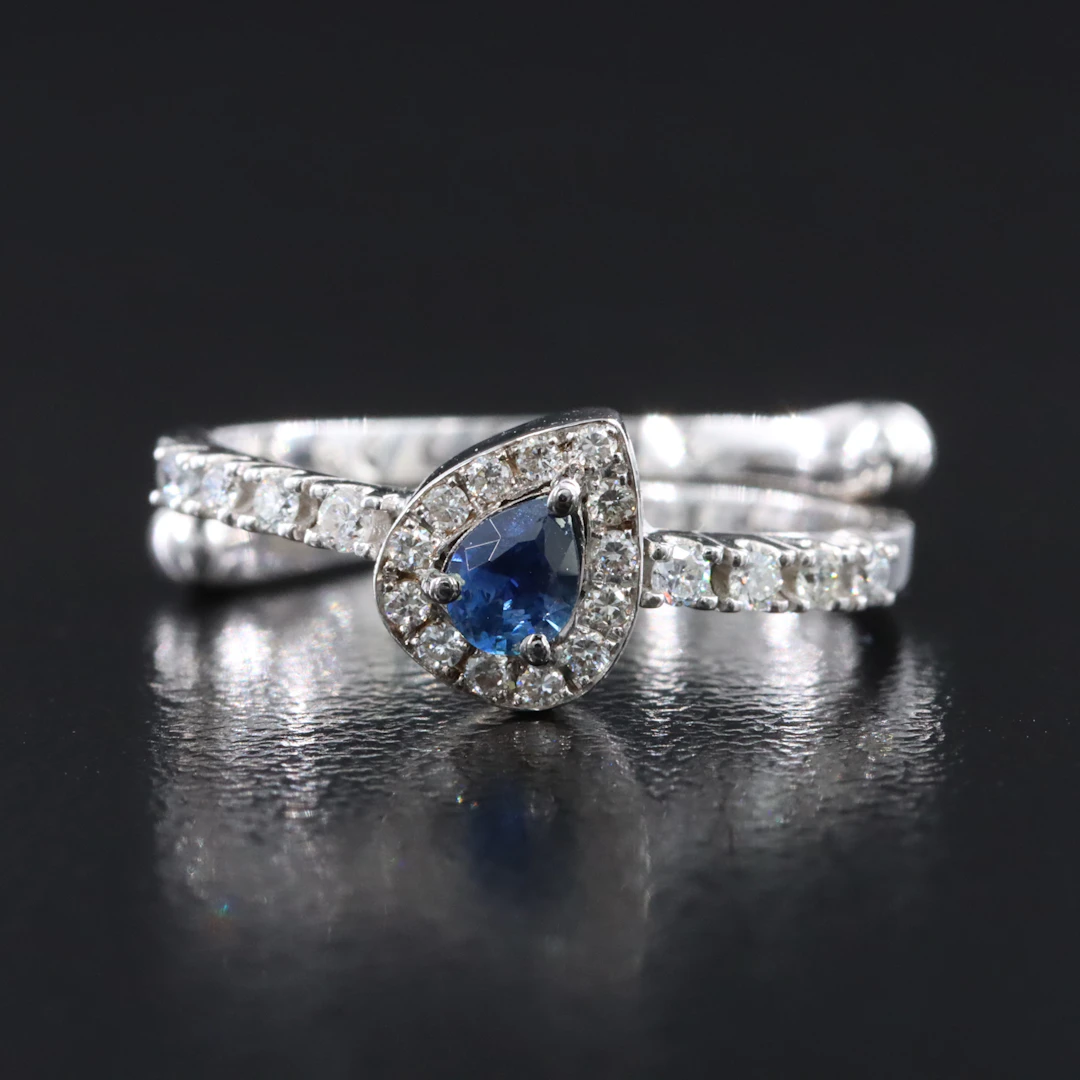 18K Sapphire and Diamond Bypass Ring