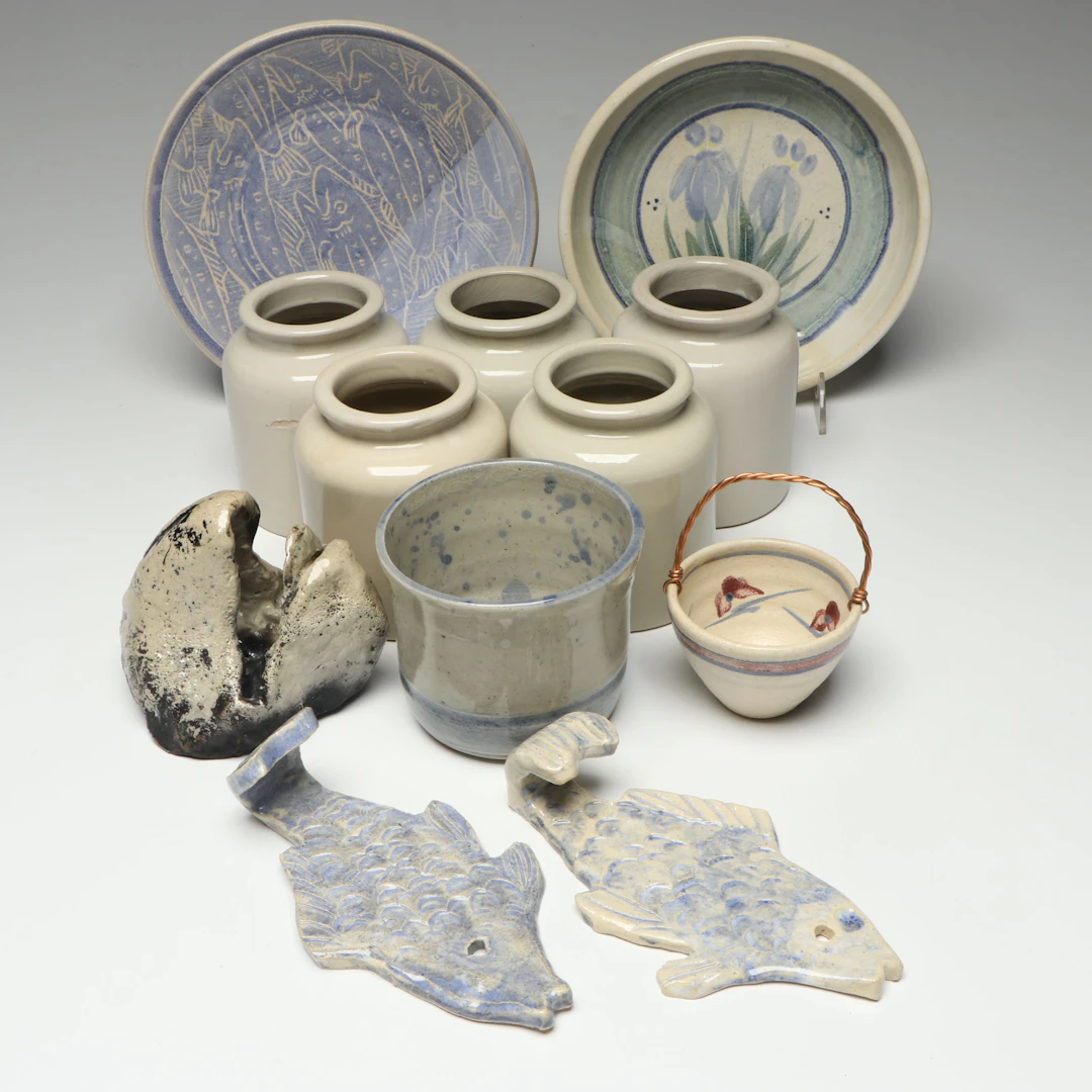 Handmade Ceramic Fish Wall Hooks and Plate with More Ceramic Table Accessories