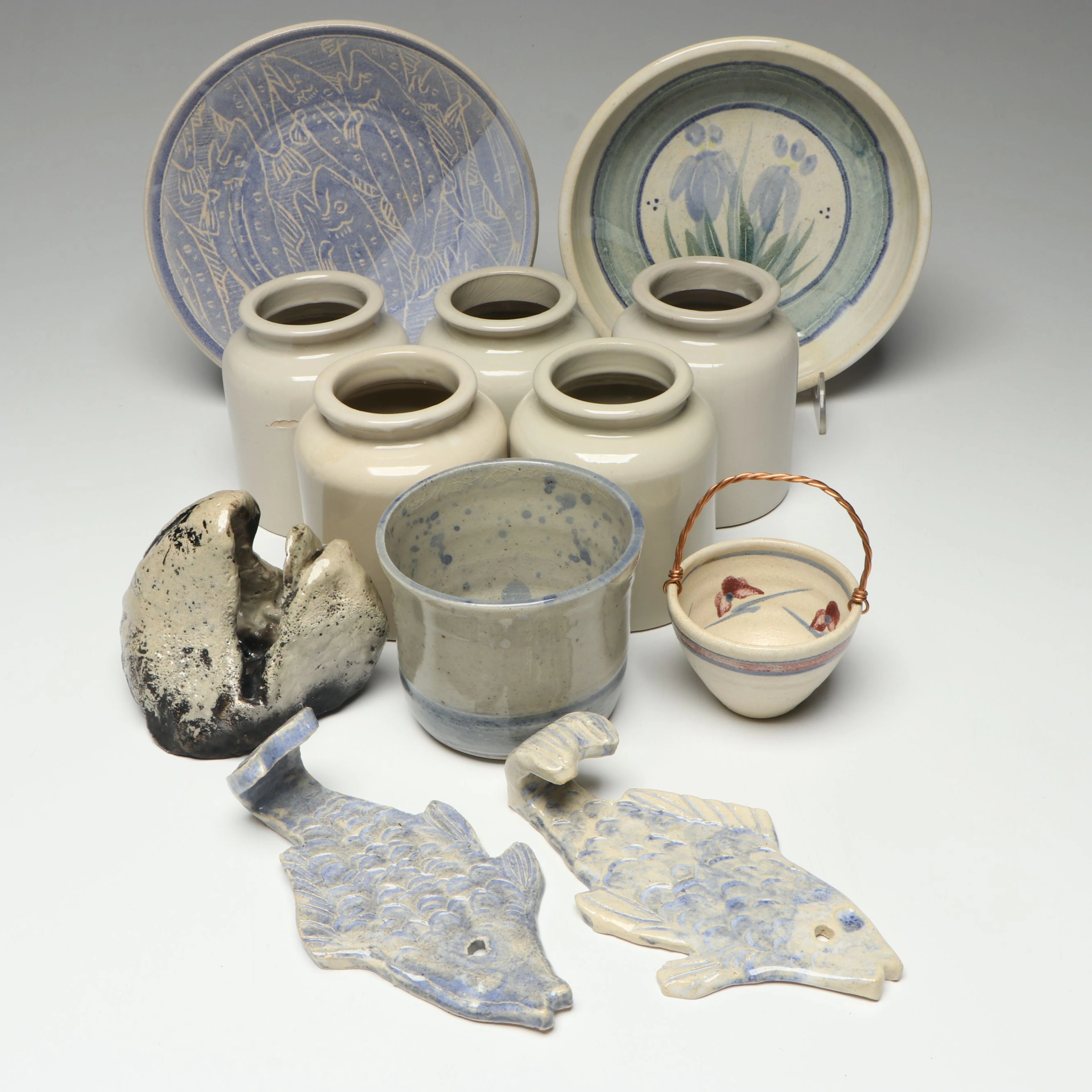 Handmade Ceramic Fish Wall Hooks and Plate with More Ceramic Table Accessories