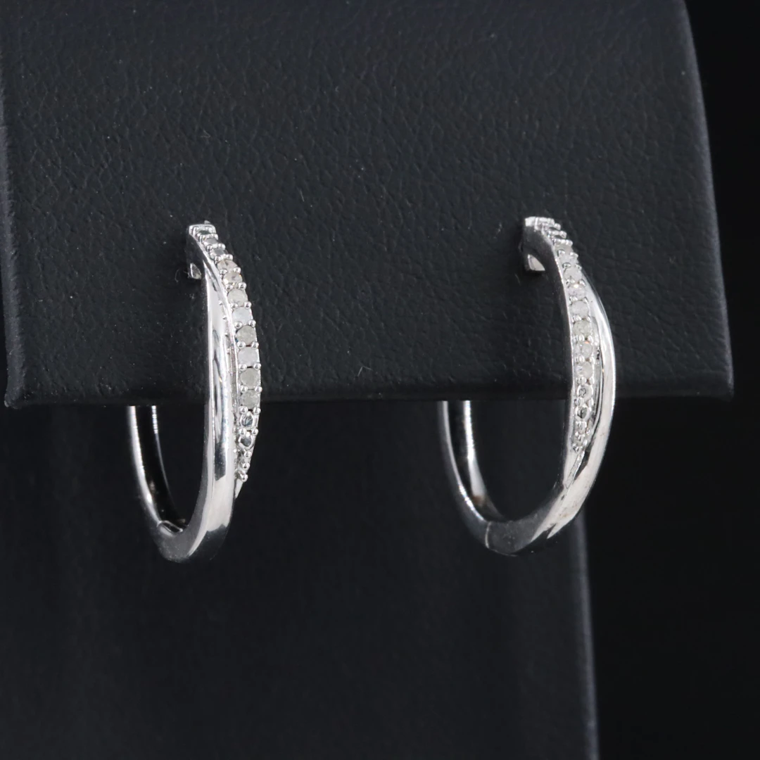 EFFY Sterling Diamond Cross Over Hoop Earrings