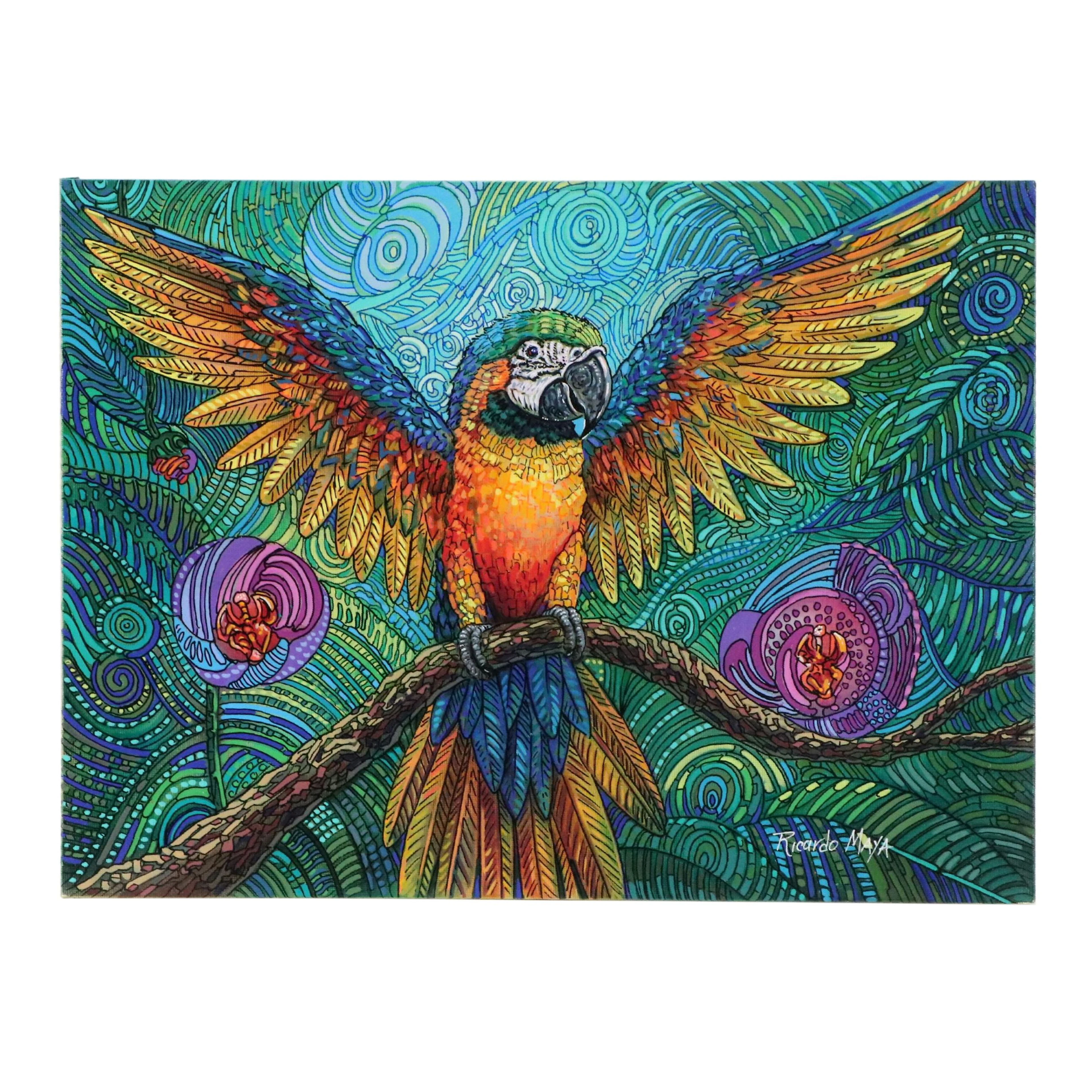 Ricardo Maya Acrylic Painting of Macaw