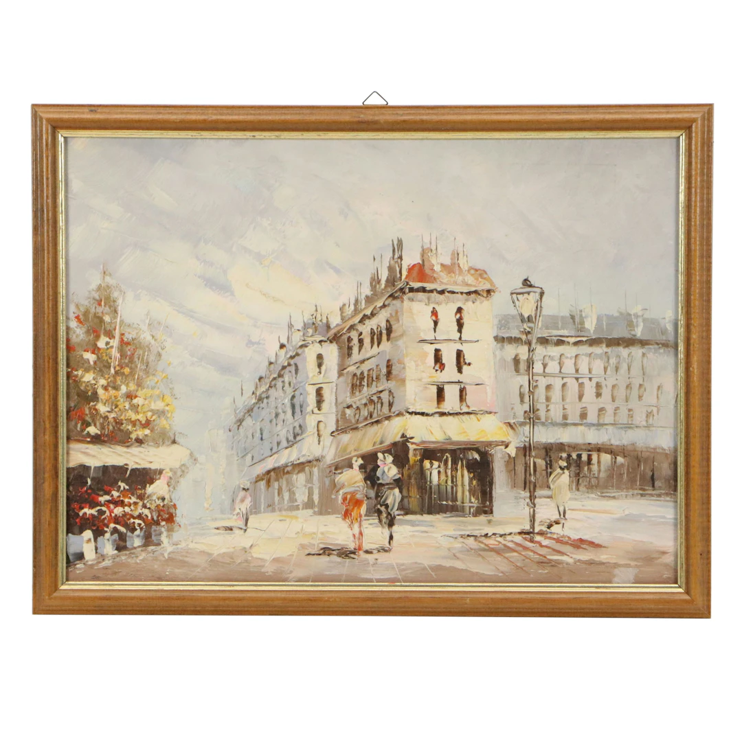Parisian Street Scene Oil Painting, 20th Century