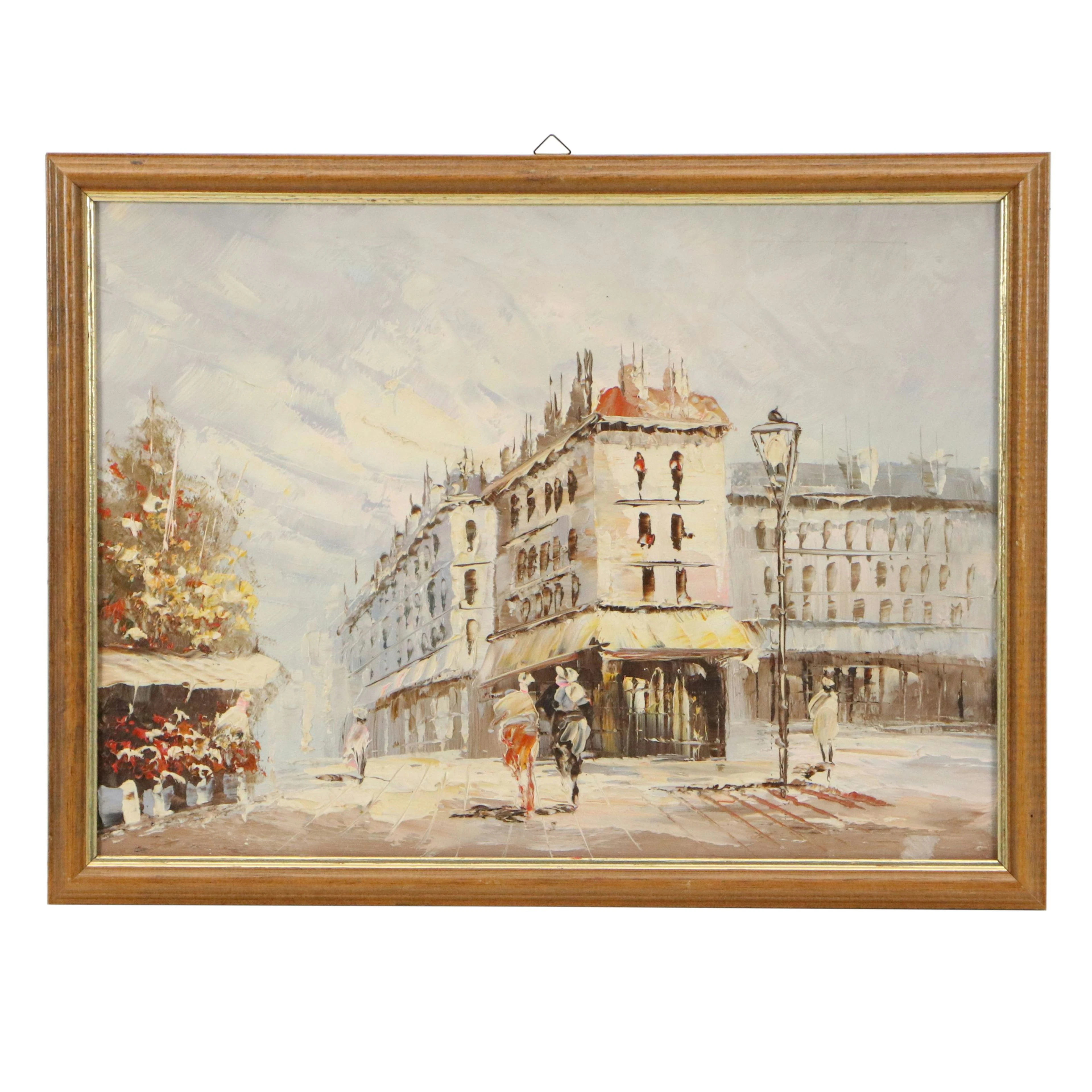 Parisian Street Scene Oil Painting, 20th Century