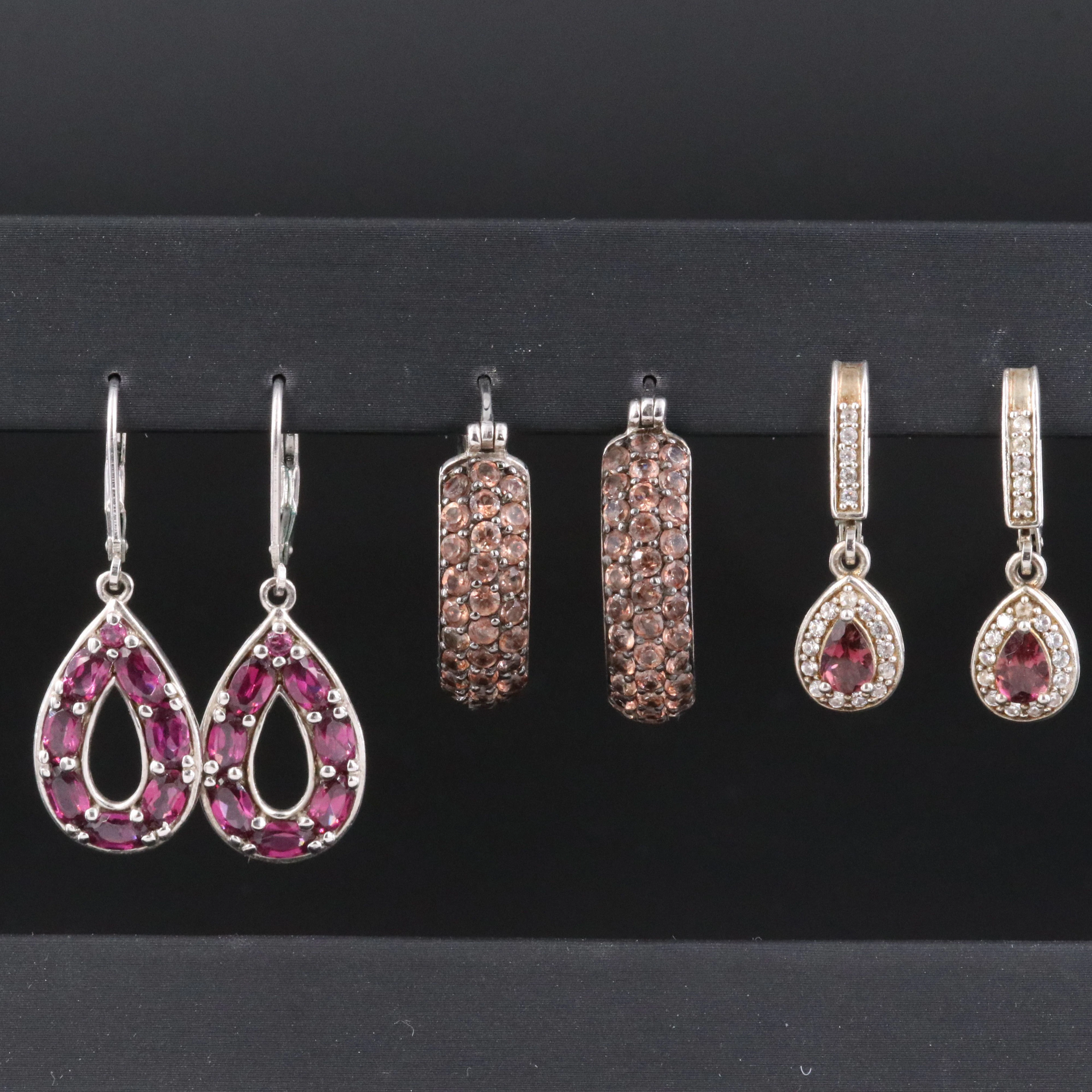 Sterling Earring Collection Including Tourmaline, White Zircon and Garnet