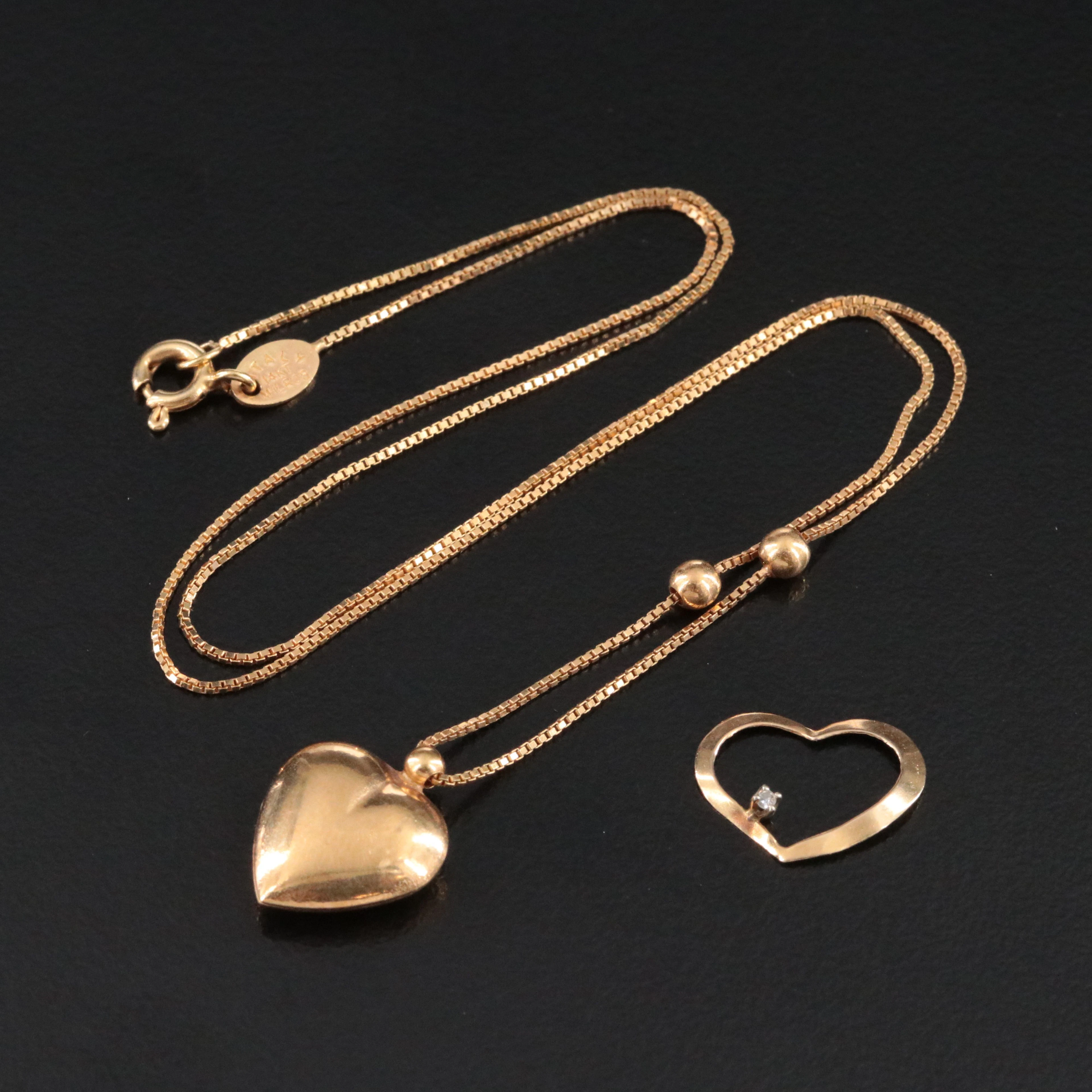 14K 0.01 CT Diamond Heart Pendant and Necklace