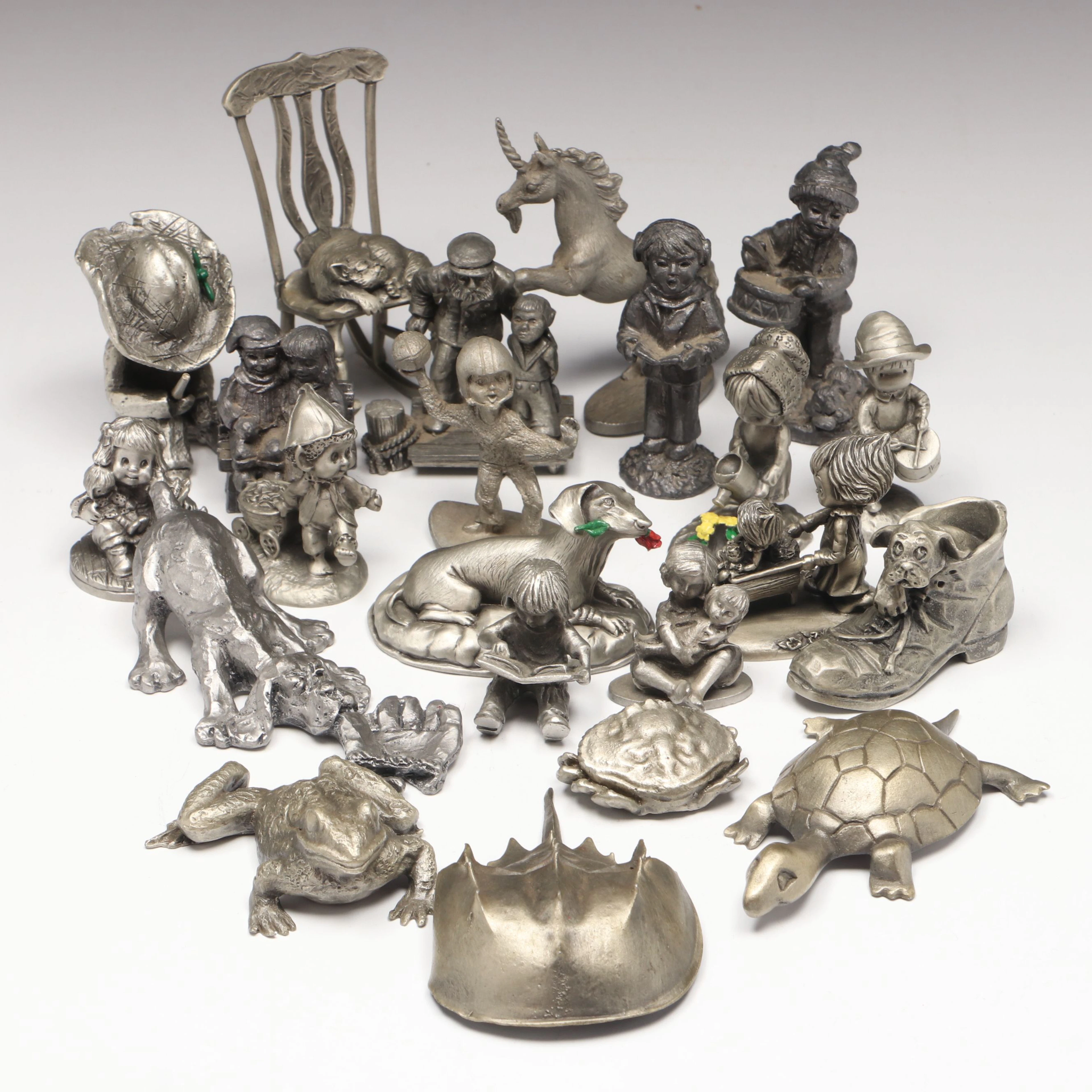 Hallmark Cat on Rocking Chair with Hudson and Other Pewter Figurines