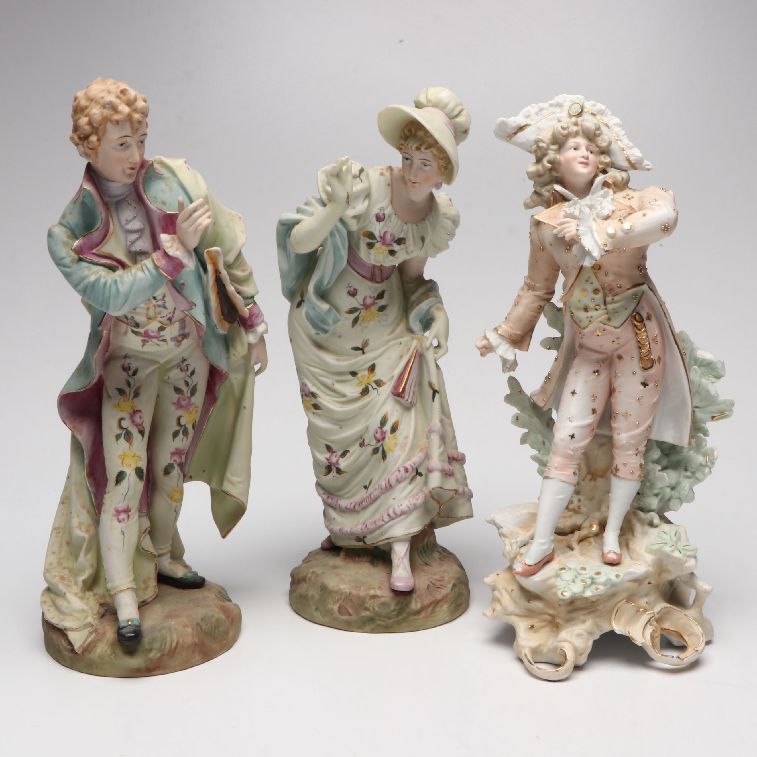 Rococo Style Hand-Painted Male Porcelain Figure with Victorian Style Couple