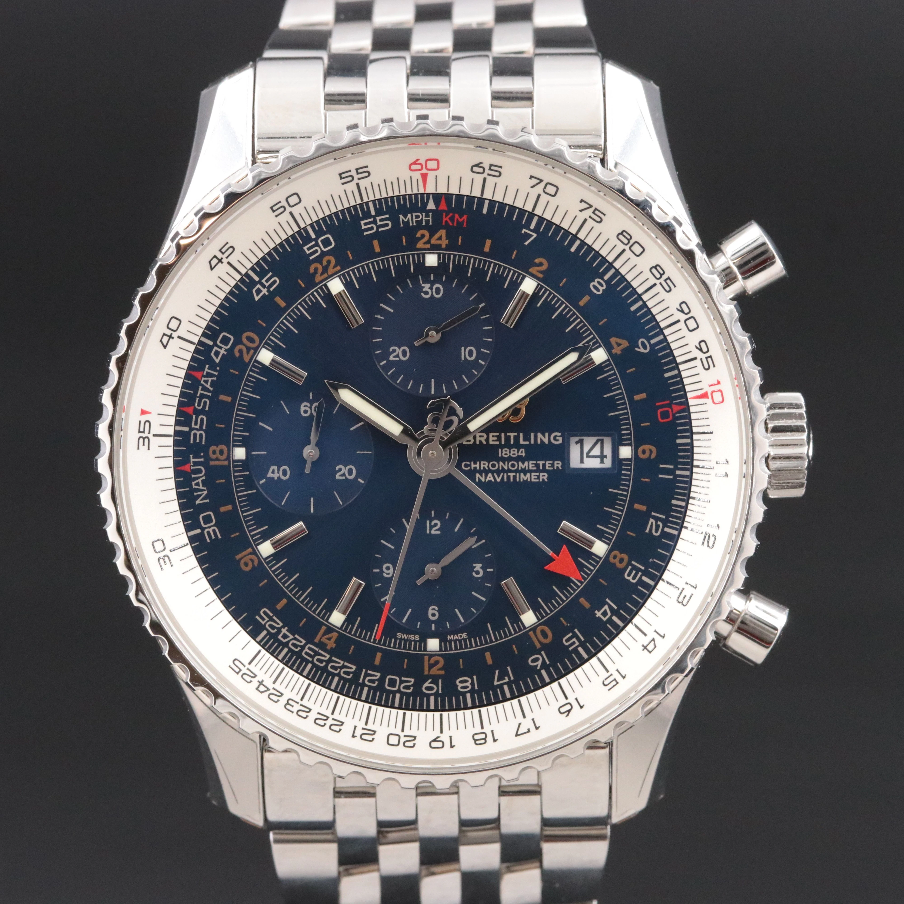Breitling Navitimer Chronograph GMT 46mm Steel Automatic Model A24322 Watch