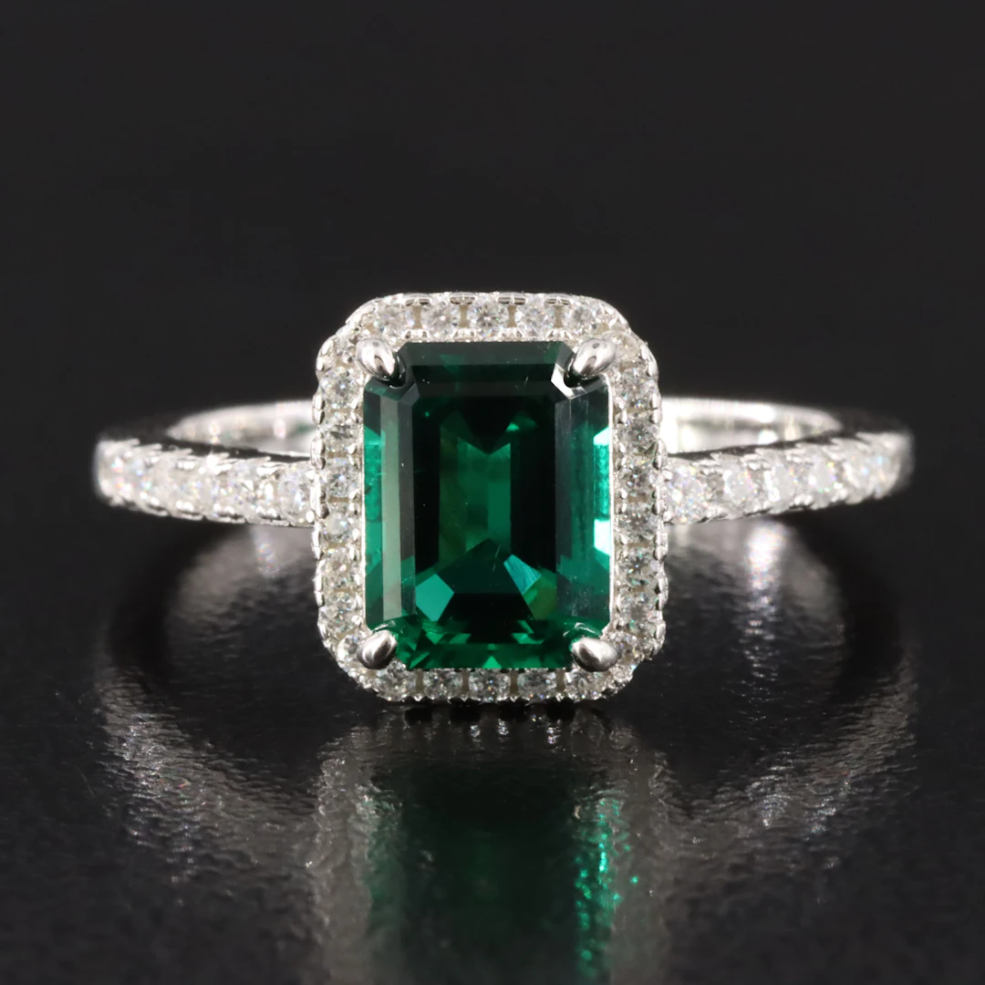 Sterling Emerald and Moissanite Ring